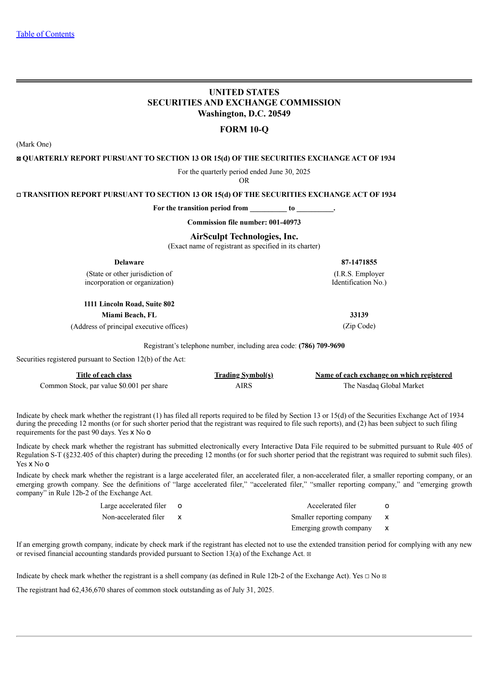 AirSculpt Technologies' Q2 2025 Quarterly report