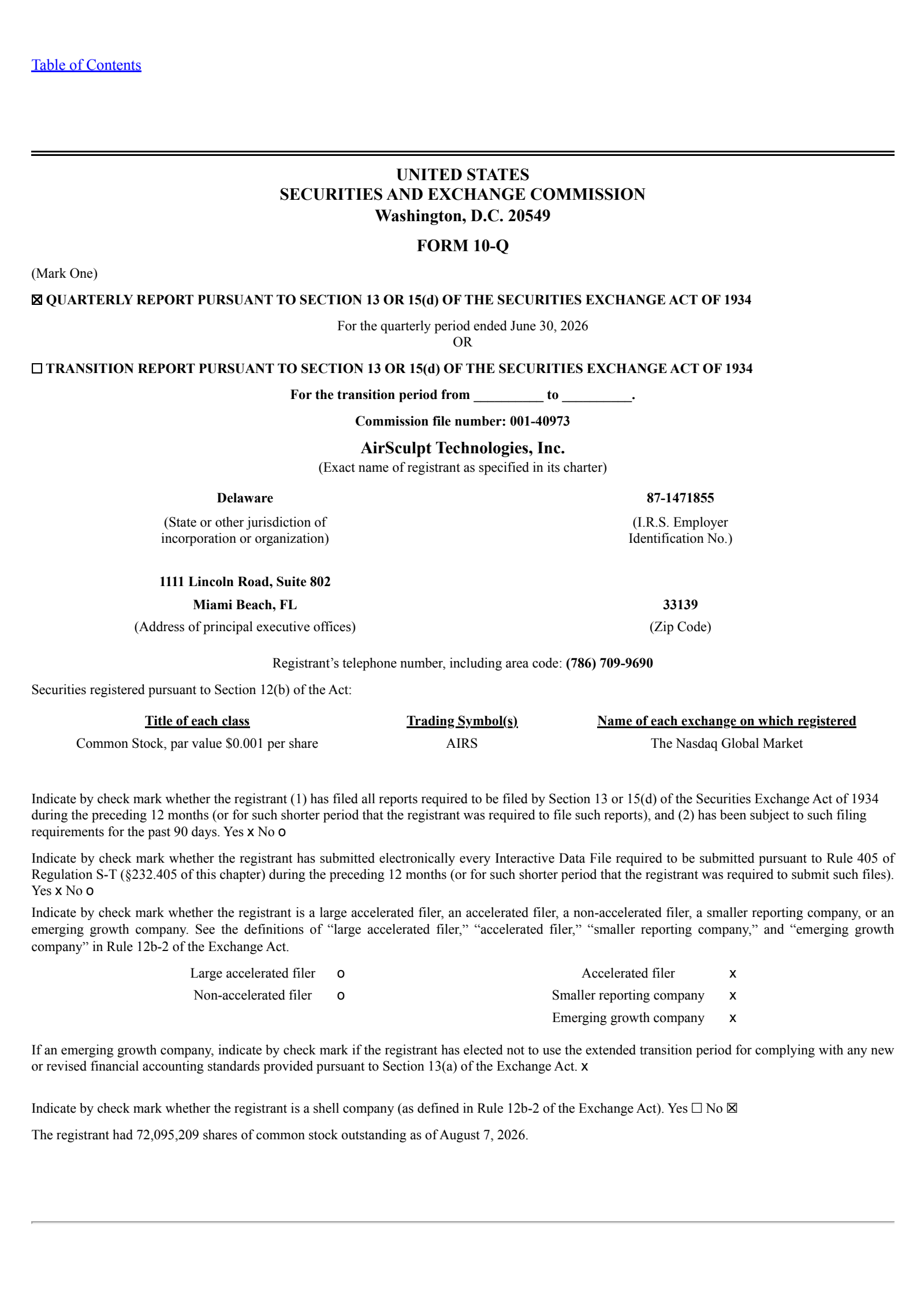 AirSculpt Technologies' Q2 2026 Quarterly report