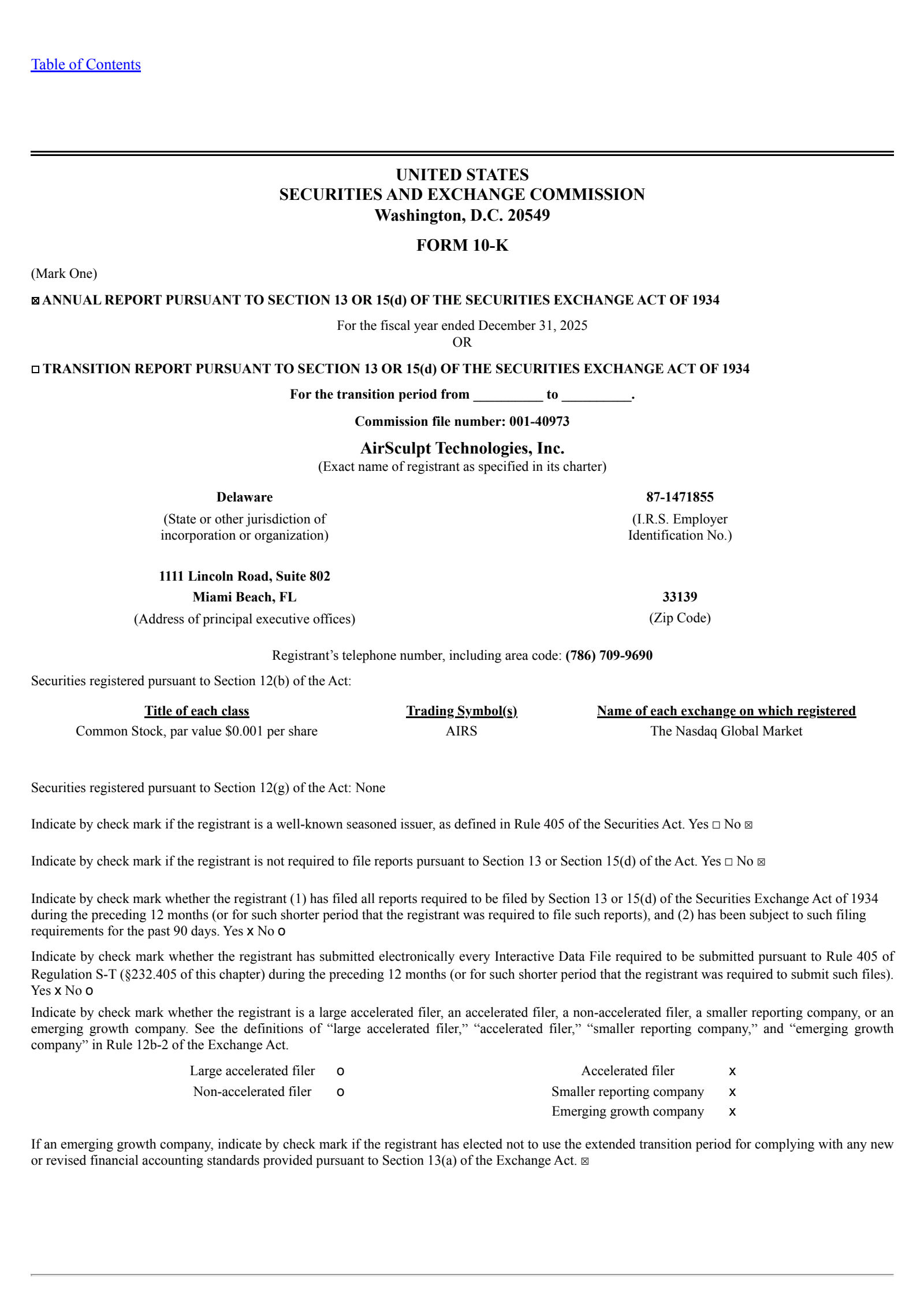 AirSculpt Technologies' Q4 2025 Annual report