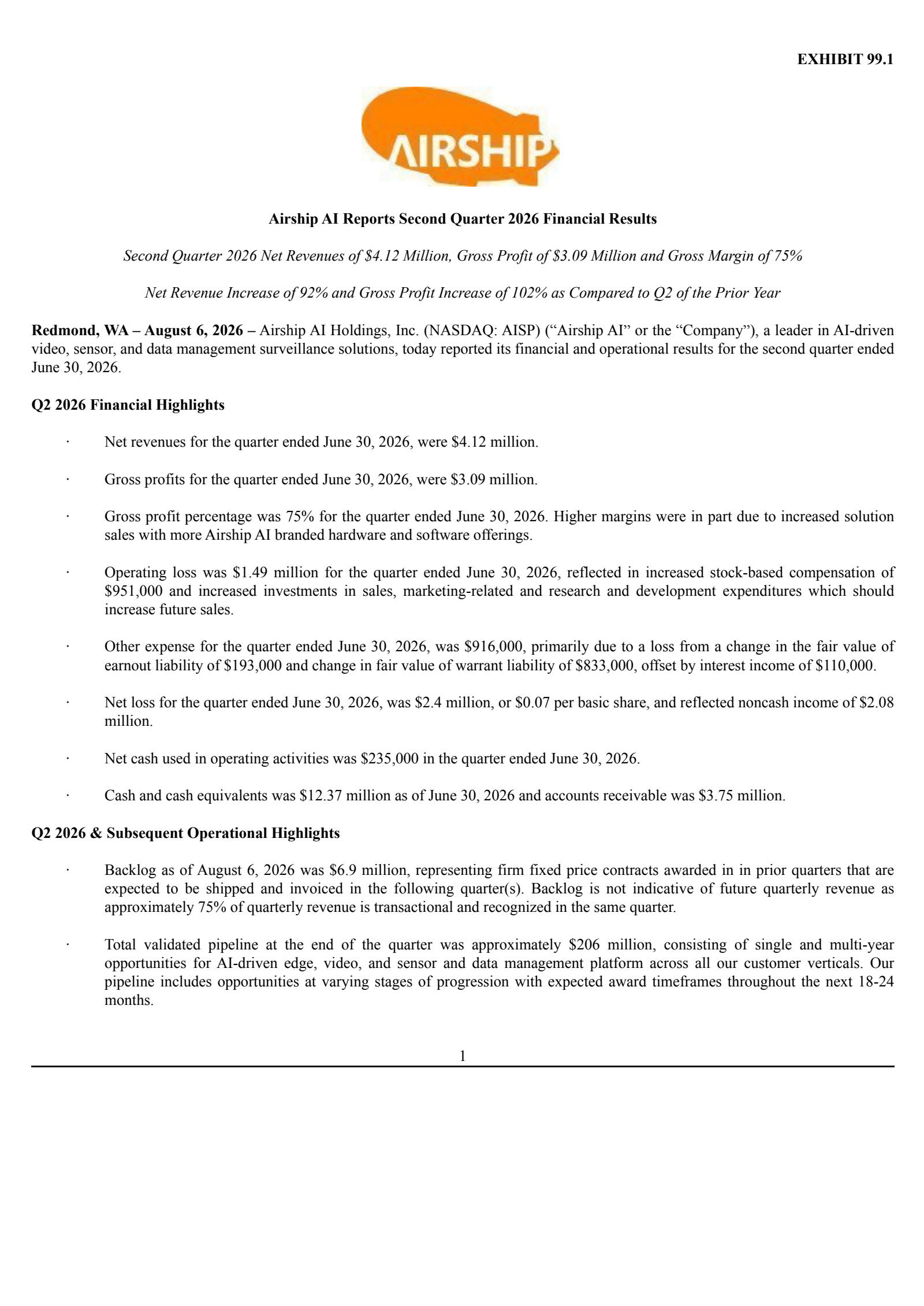 Airship AI's Q2 2026 Press Release
