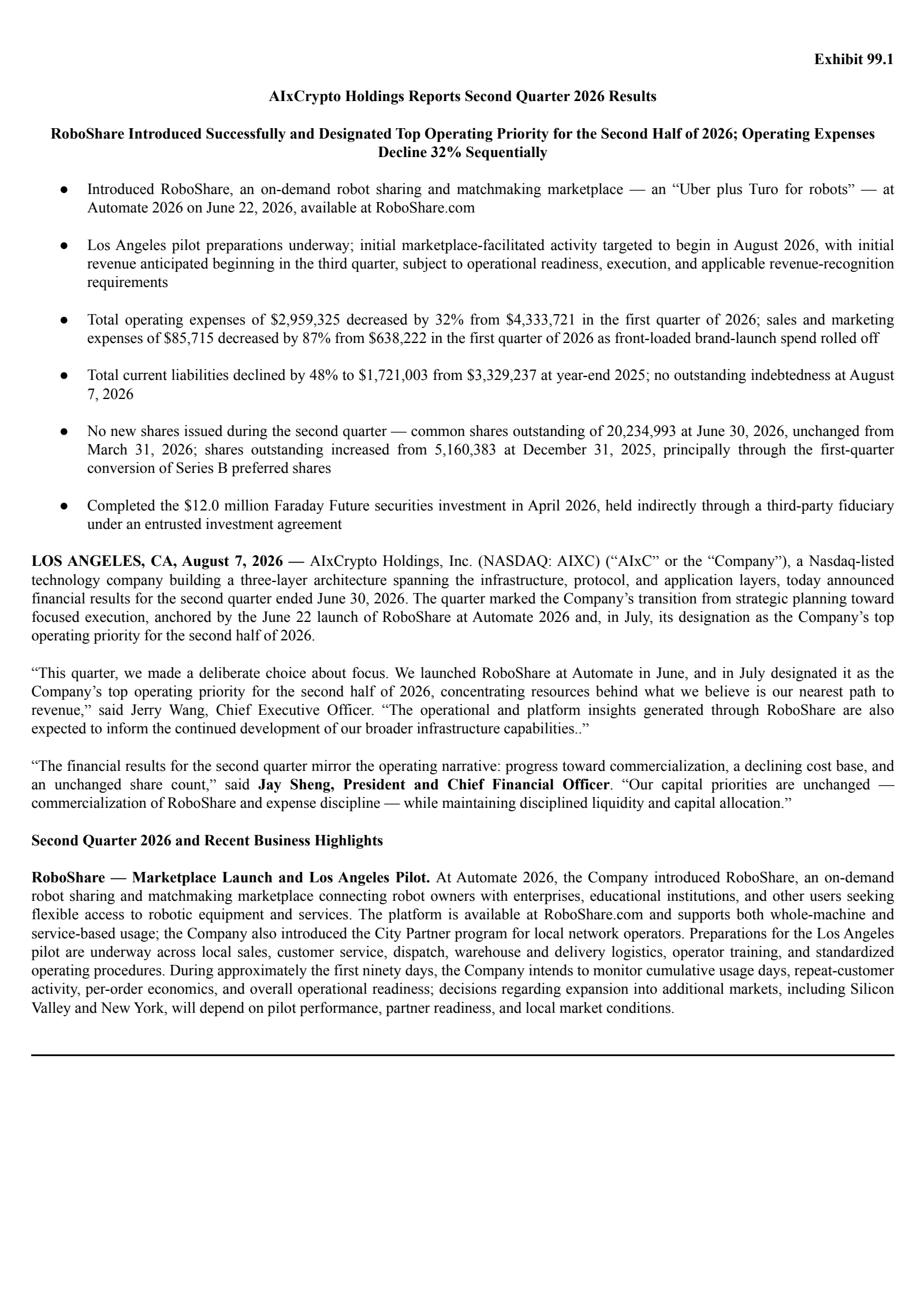 Qualigen Therapeutics' Q2 2026 Press Release