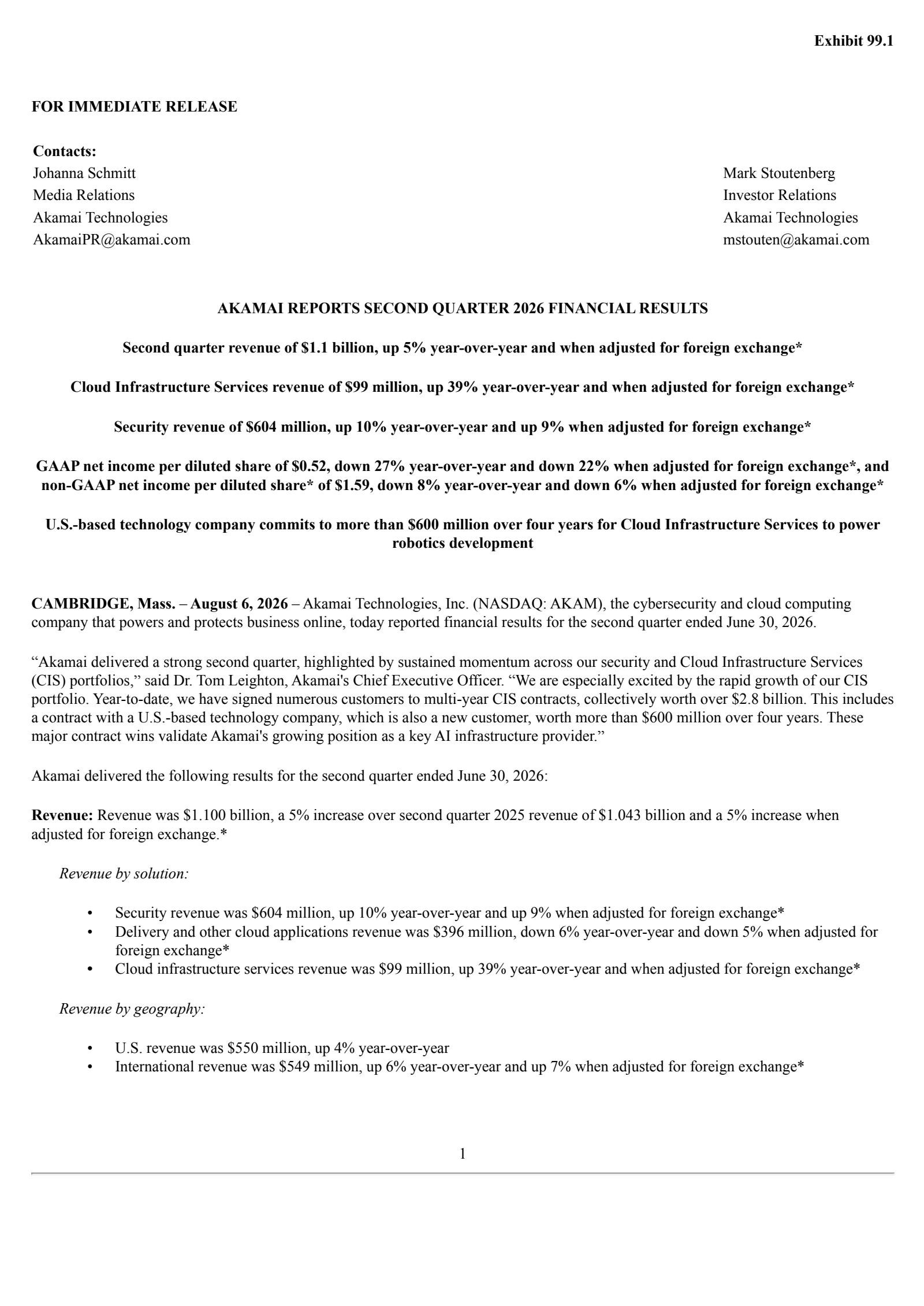 Akamai Technologies' Q2 2026 Press Release