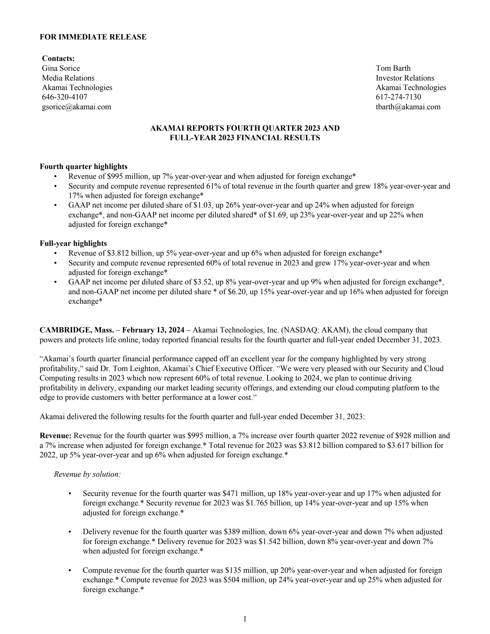 Akamai Technologies' Q4 2022 Earnings Release