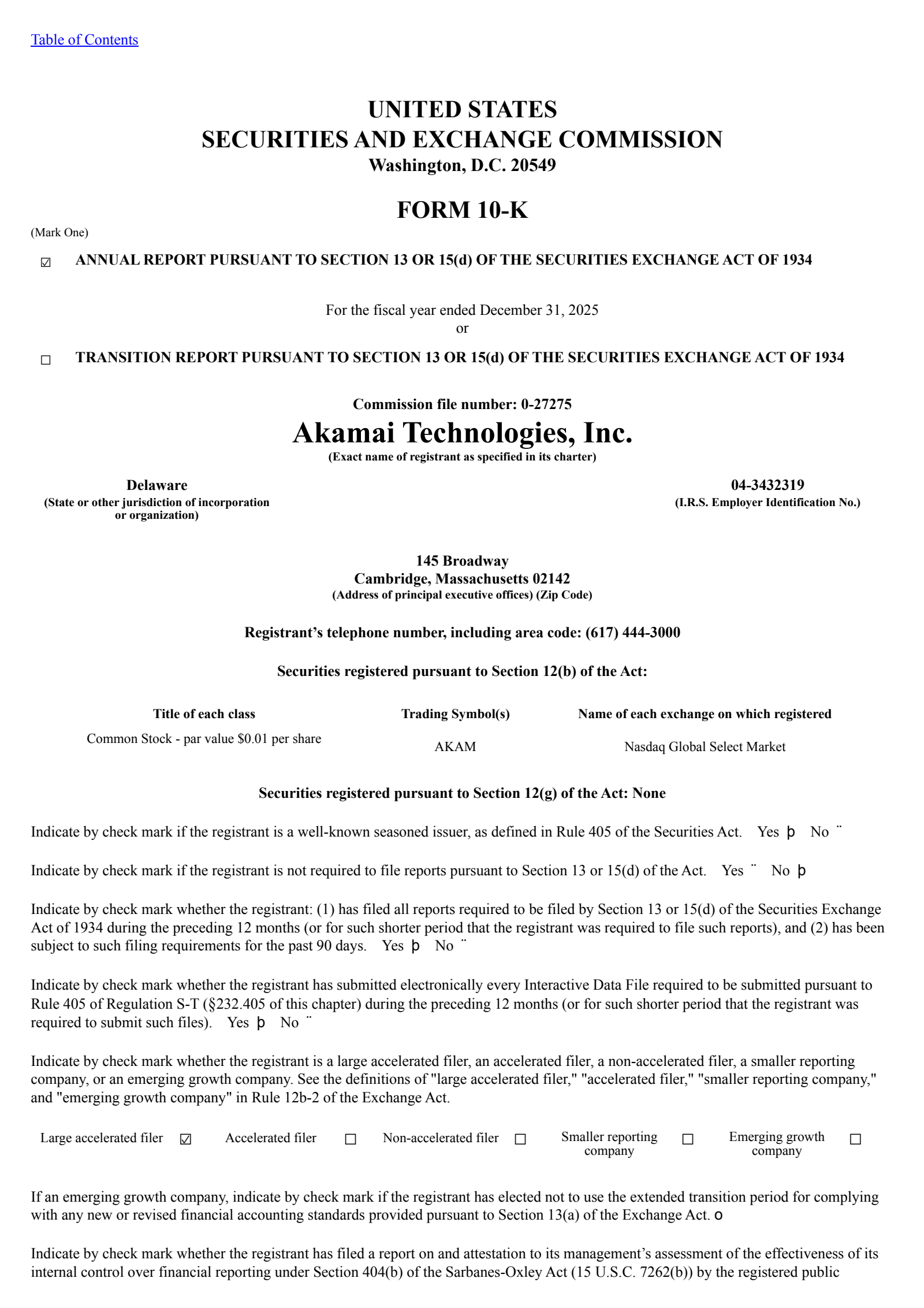 Akamai Technologies' Q4 2025 Annual report