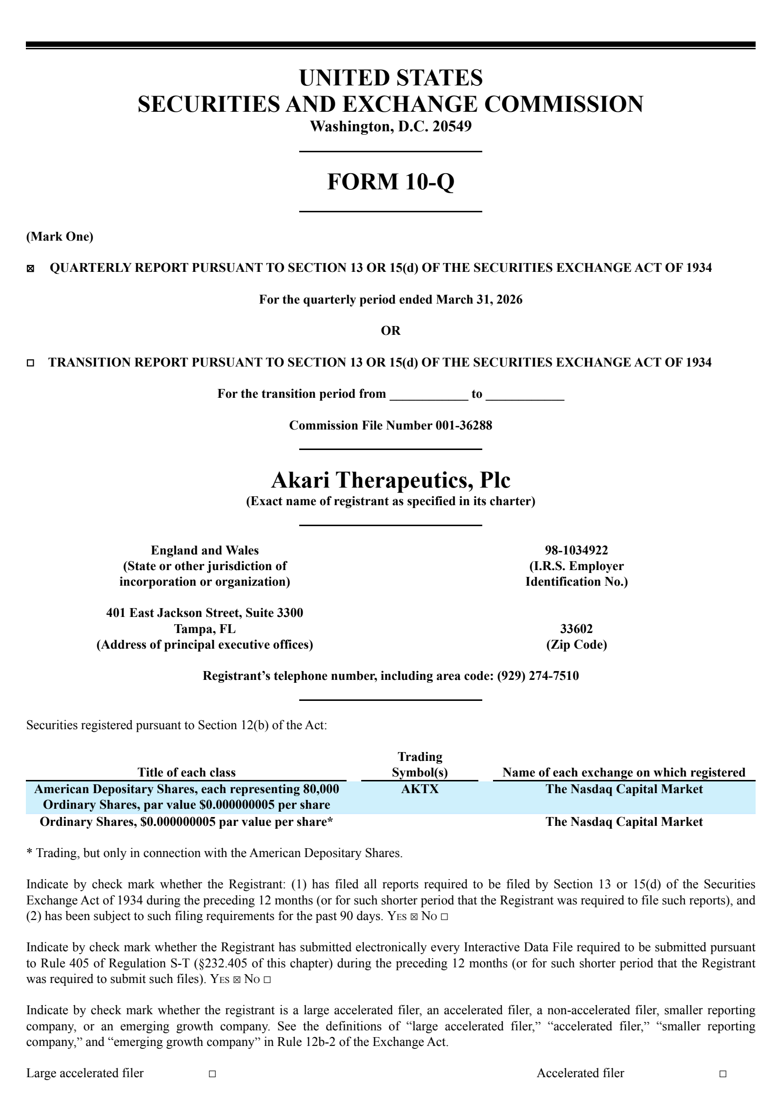 Akari Therapeutics' Q1 2026 Quarterly report