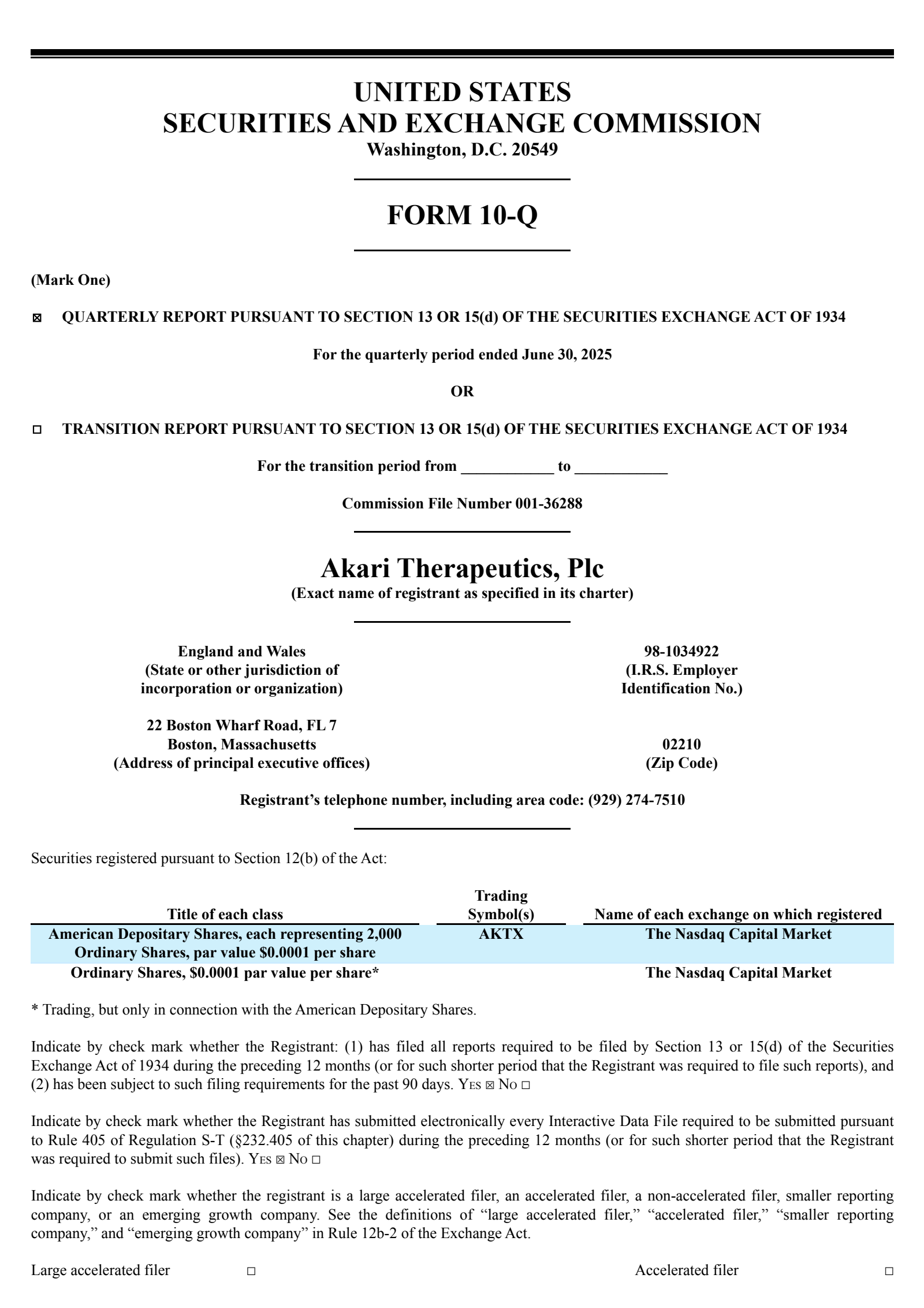 Akari Therapeutics' Q2 2025 Quarterly report