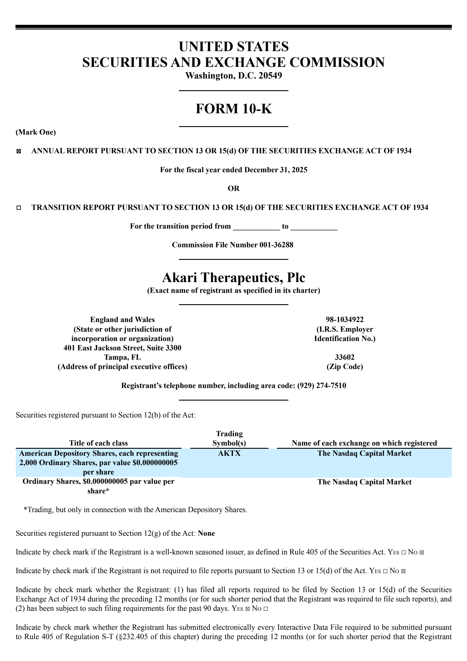 Akari Therapeutics' Q4 2025 Annual report