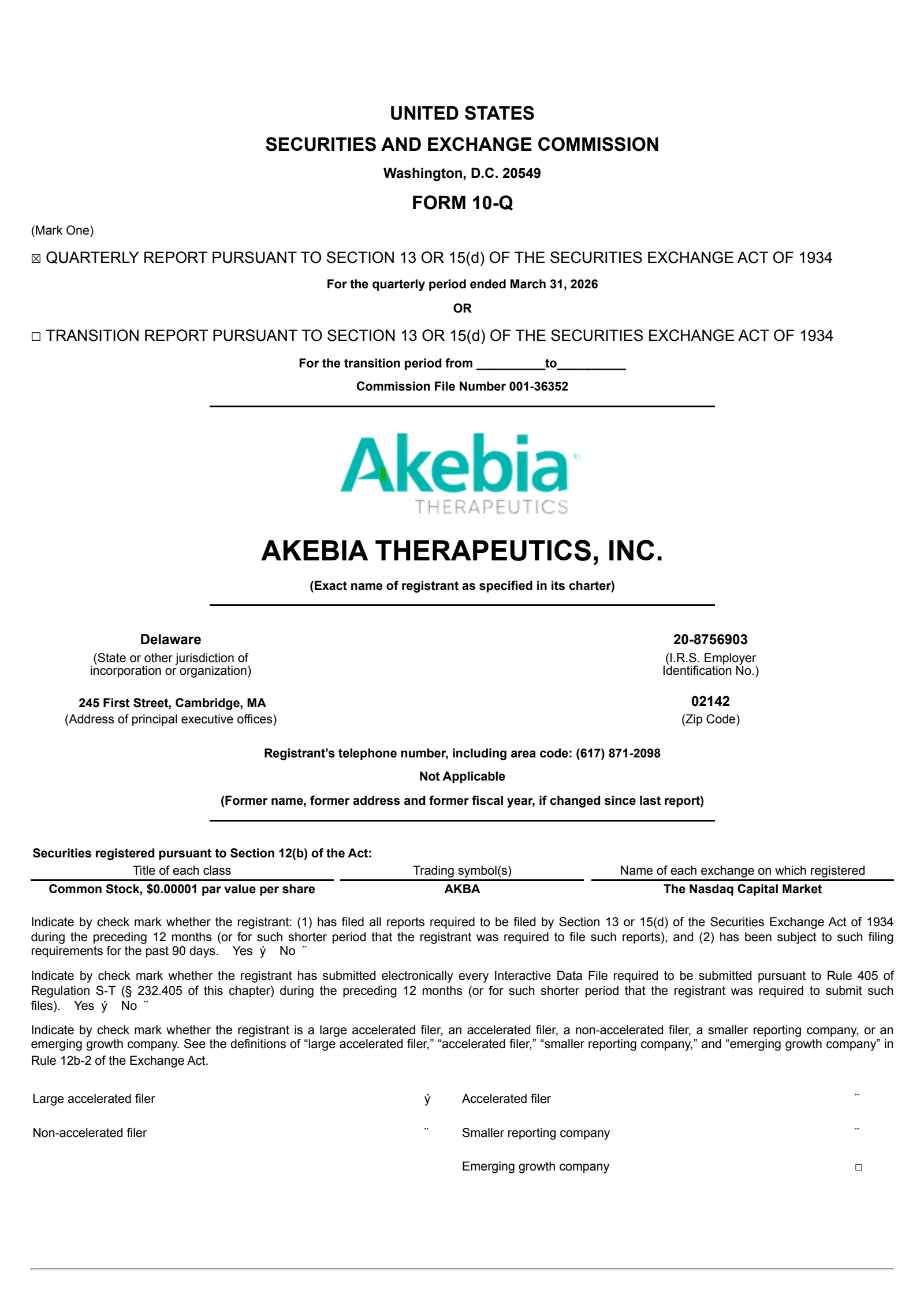 Akebia Therapeutics' Q1 2026 Quarterly report