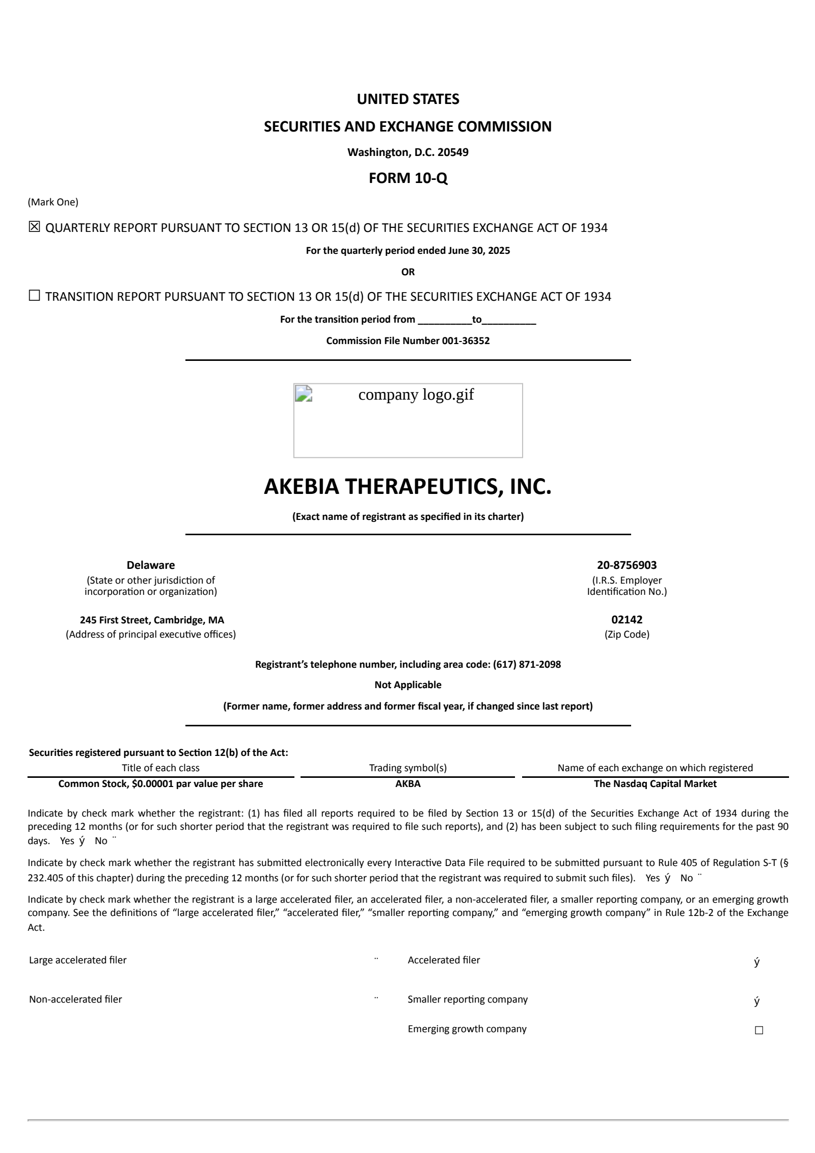 Akebia Therapeutics' Q2 2025 Quarterly report