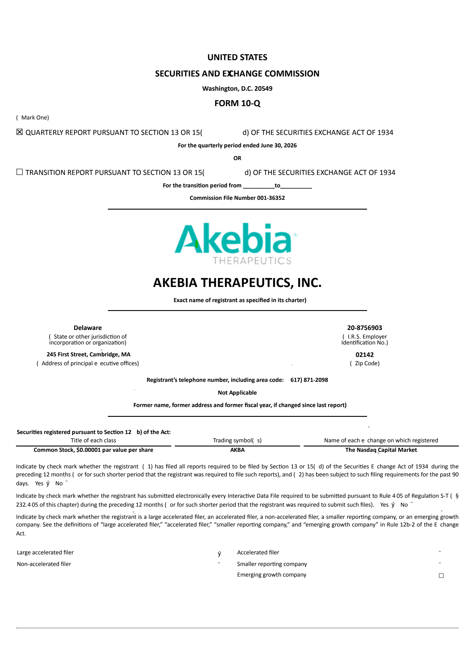 Akebia Therapeutics' Q2 2026 Quarterly report