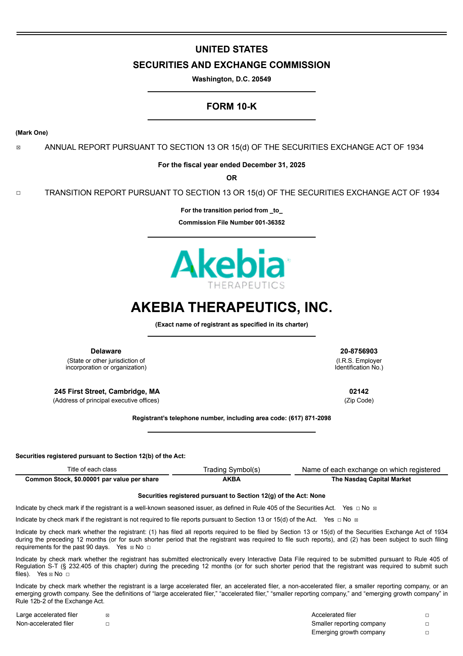 Akebia Therapeutics' Q4 2025 Annual report