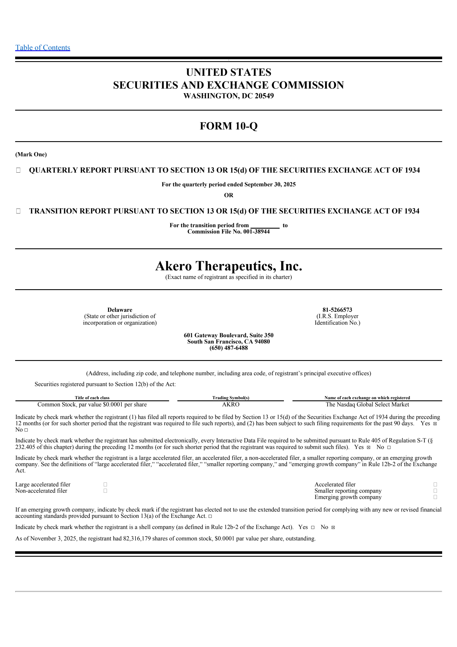 Akero Therapeutics' Q3 2025 Quarterly Report