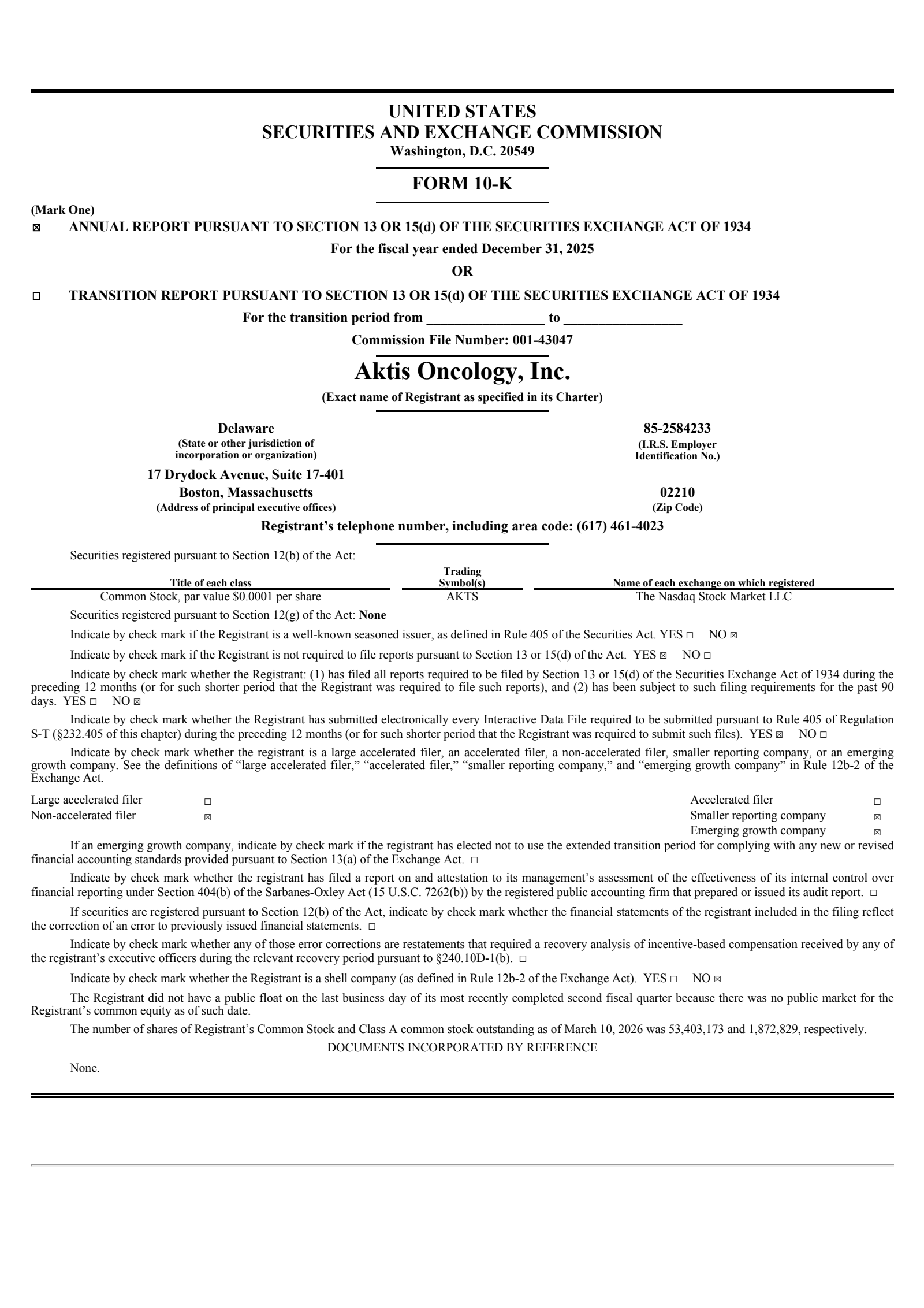 Aktis Oncology's Q4 2025 Annual report