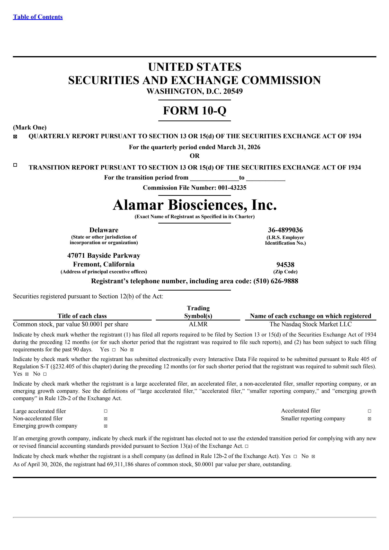 Alamar Biosciences' Q1 2026 Quarterly report