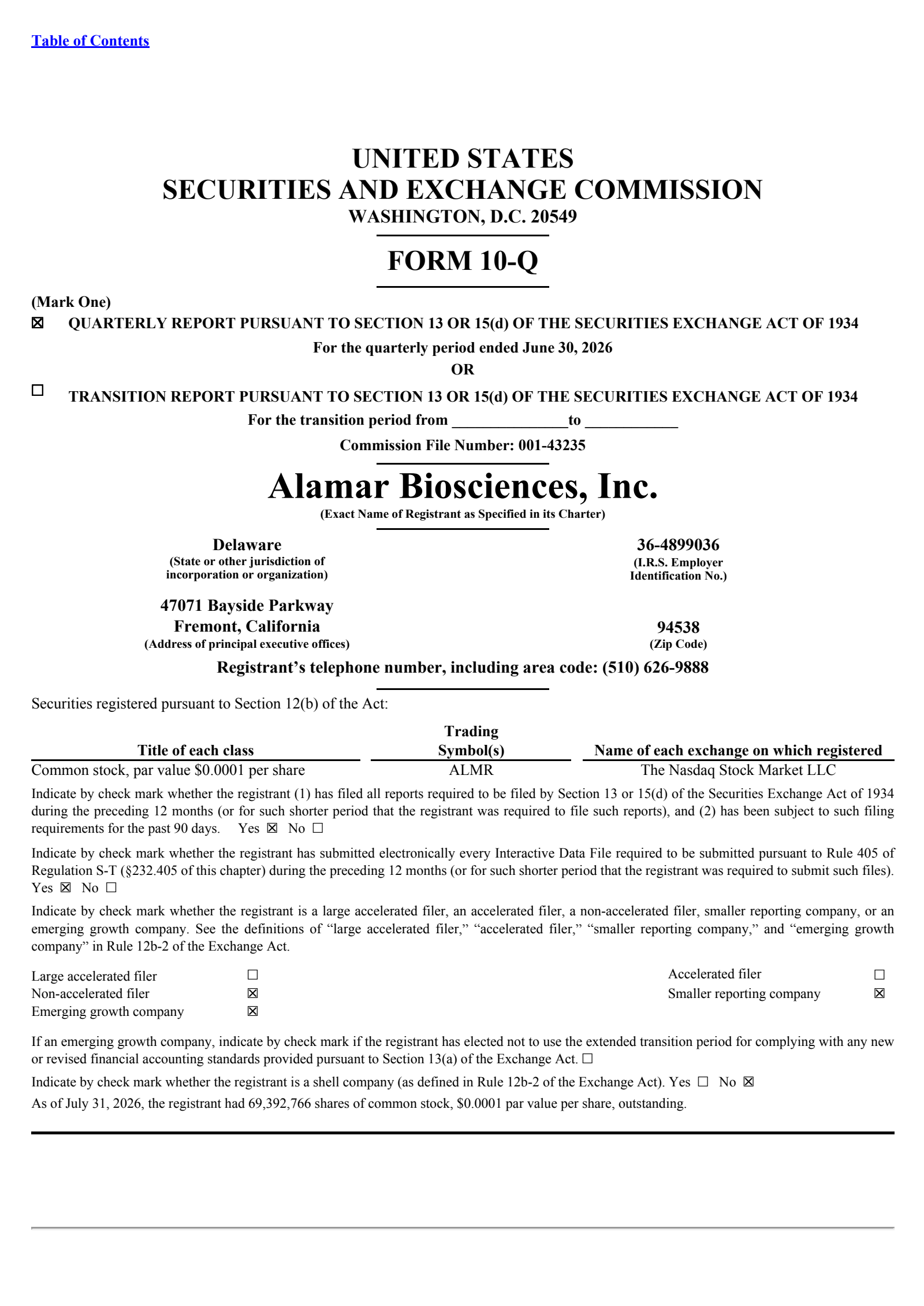 Alamar Biosciences' Q2 2026 Quarterly report