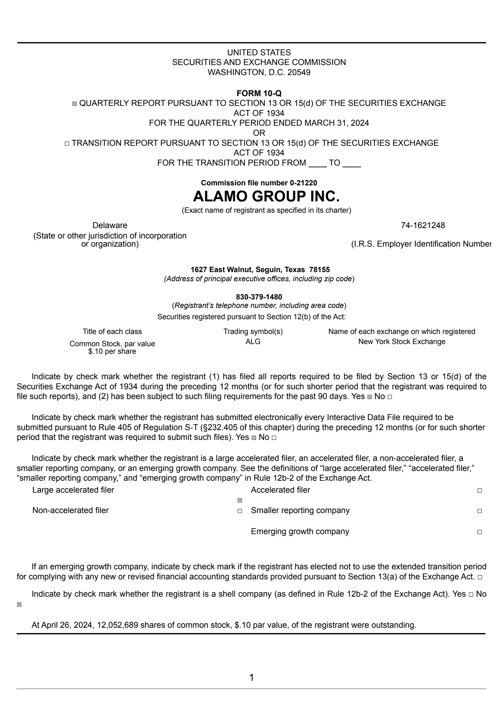 Alamo Group's Q1 2024 Quarterly report