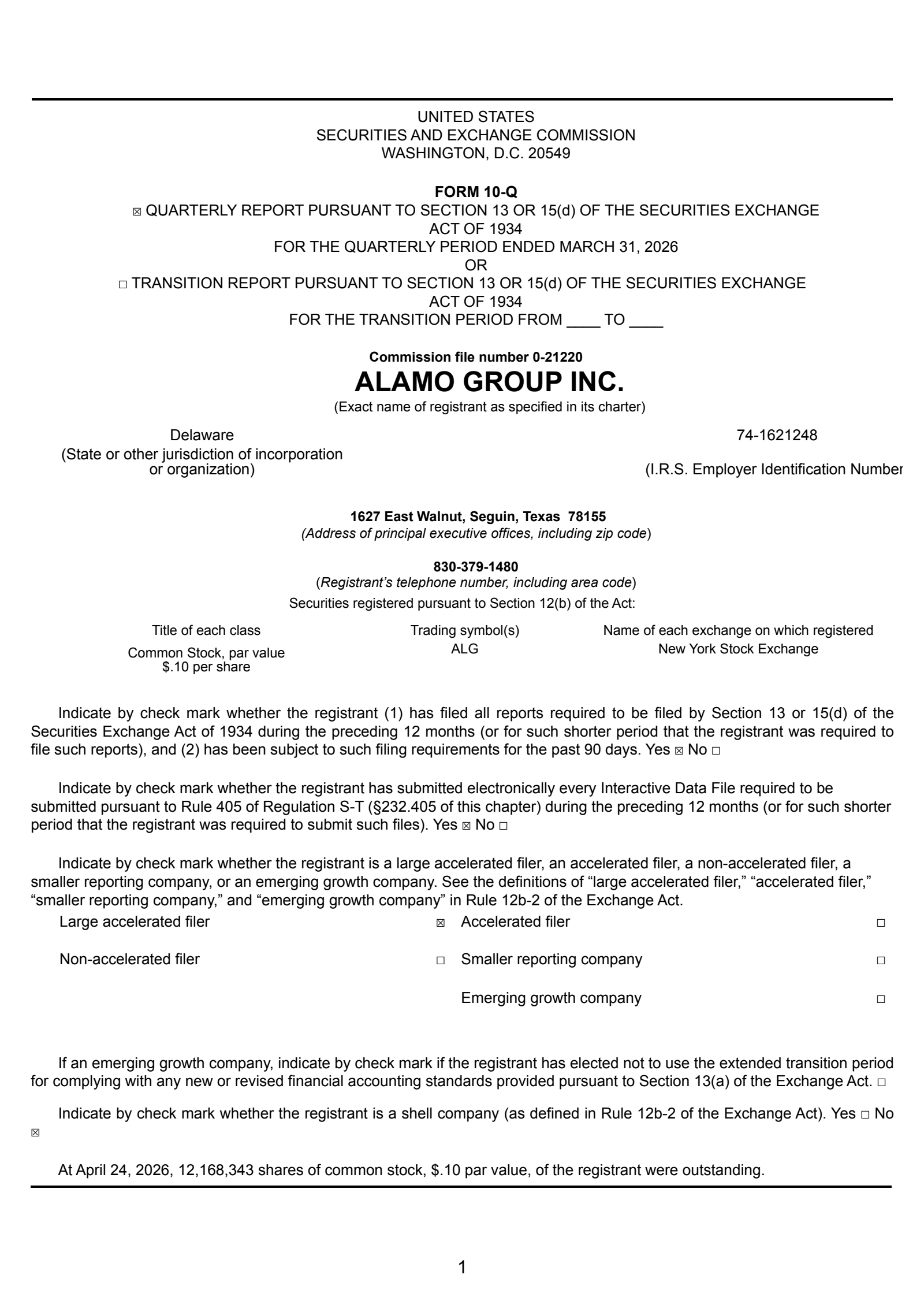 Alamo Group's Q1 2026 Quarterly report