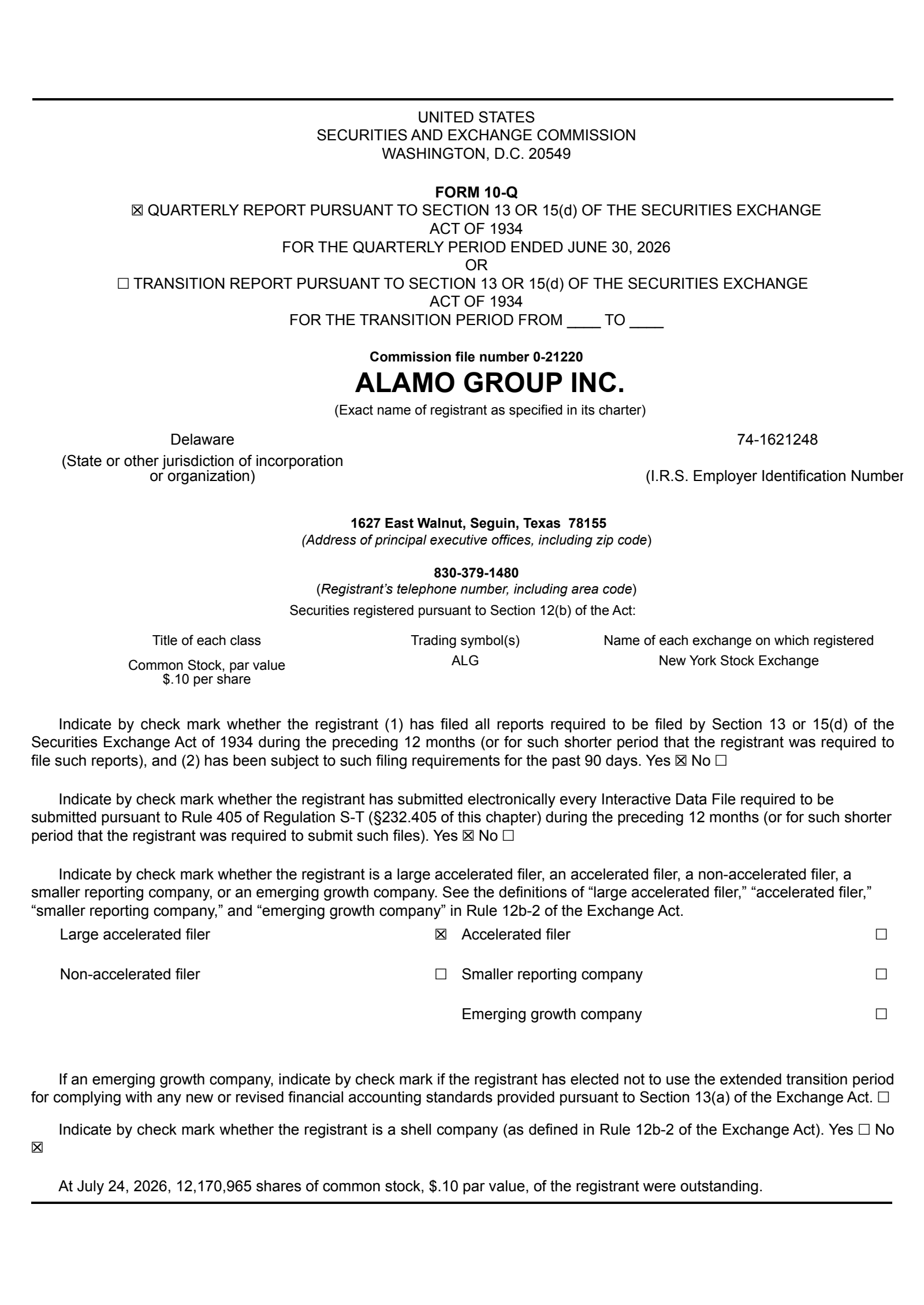 Alamo Group's Q2 2026 Quarterly report