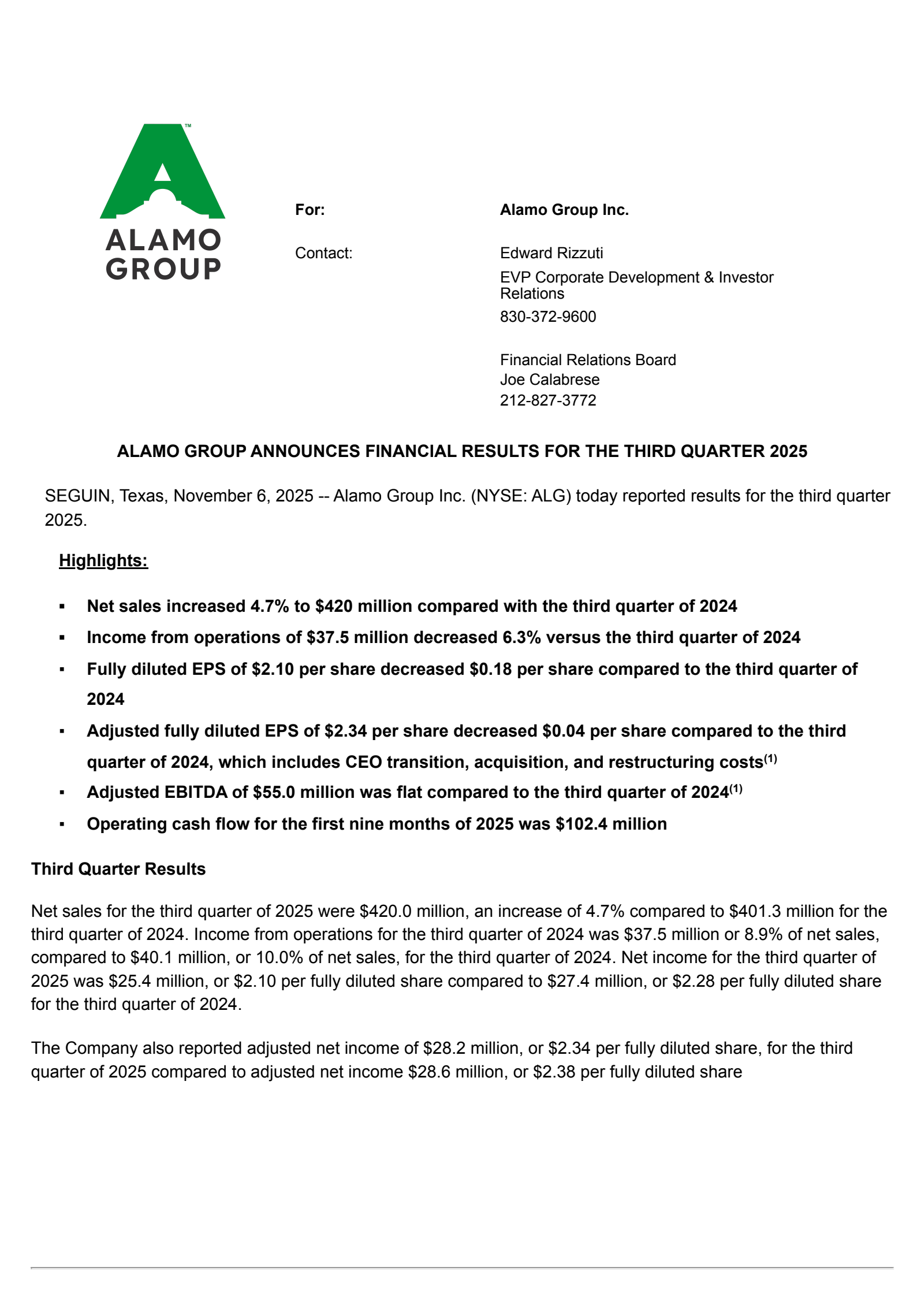 Alamo Group's Q3 2025 Earnings Release