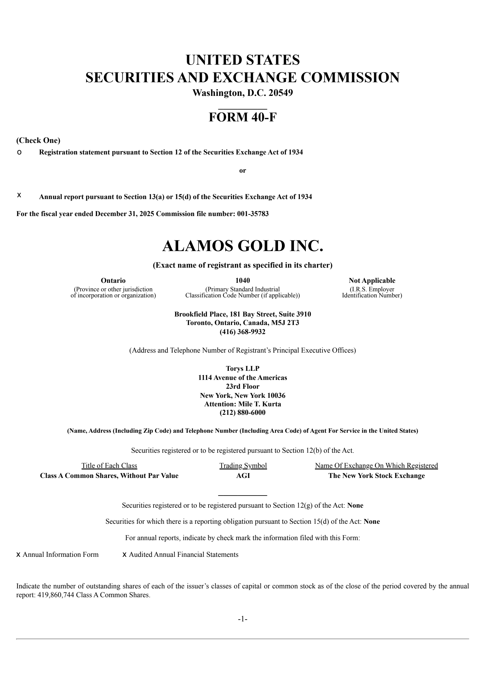Alamos Gold's Q4 2025 Annual report