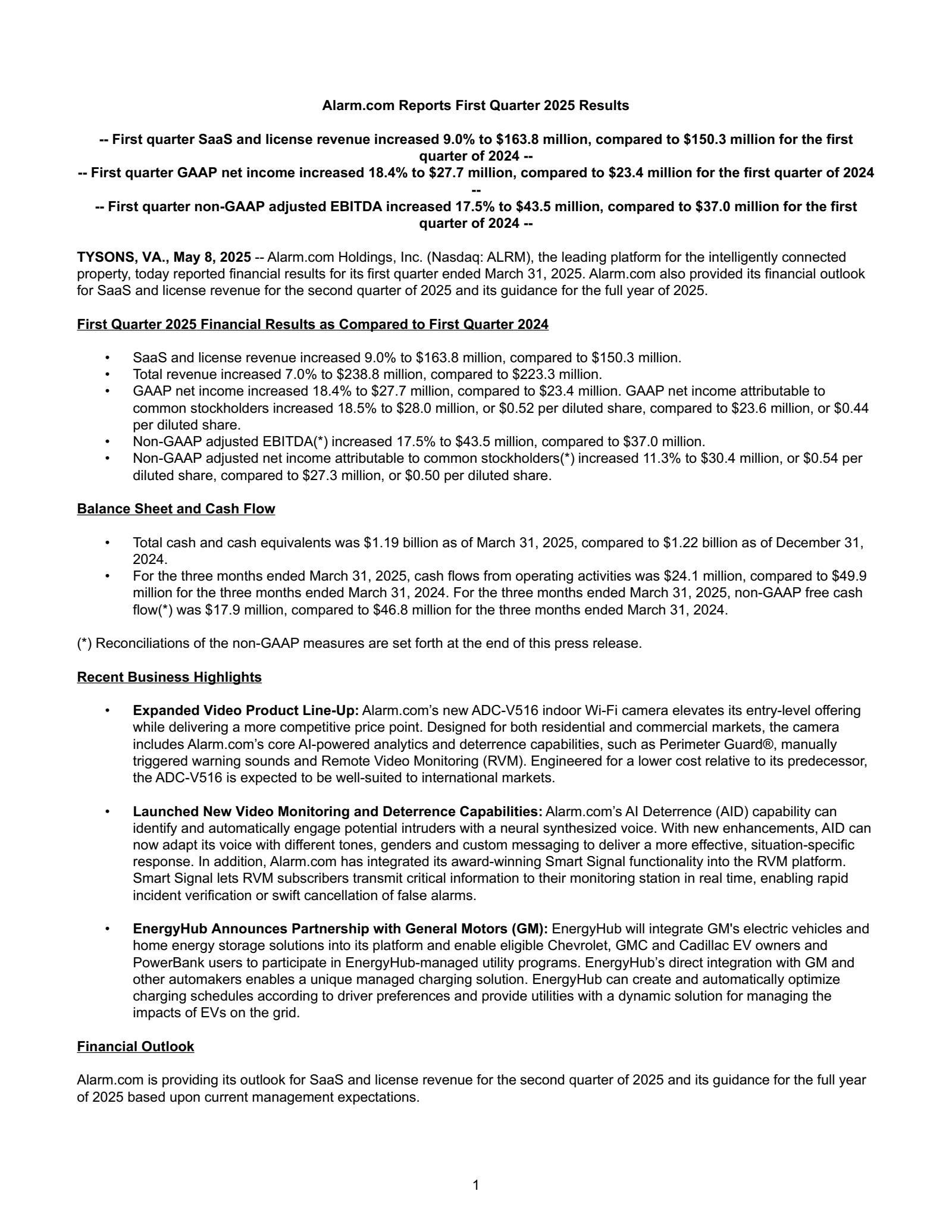 Alarm.com's Q1 2025 Press Release