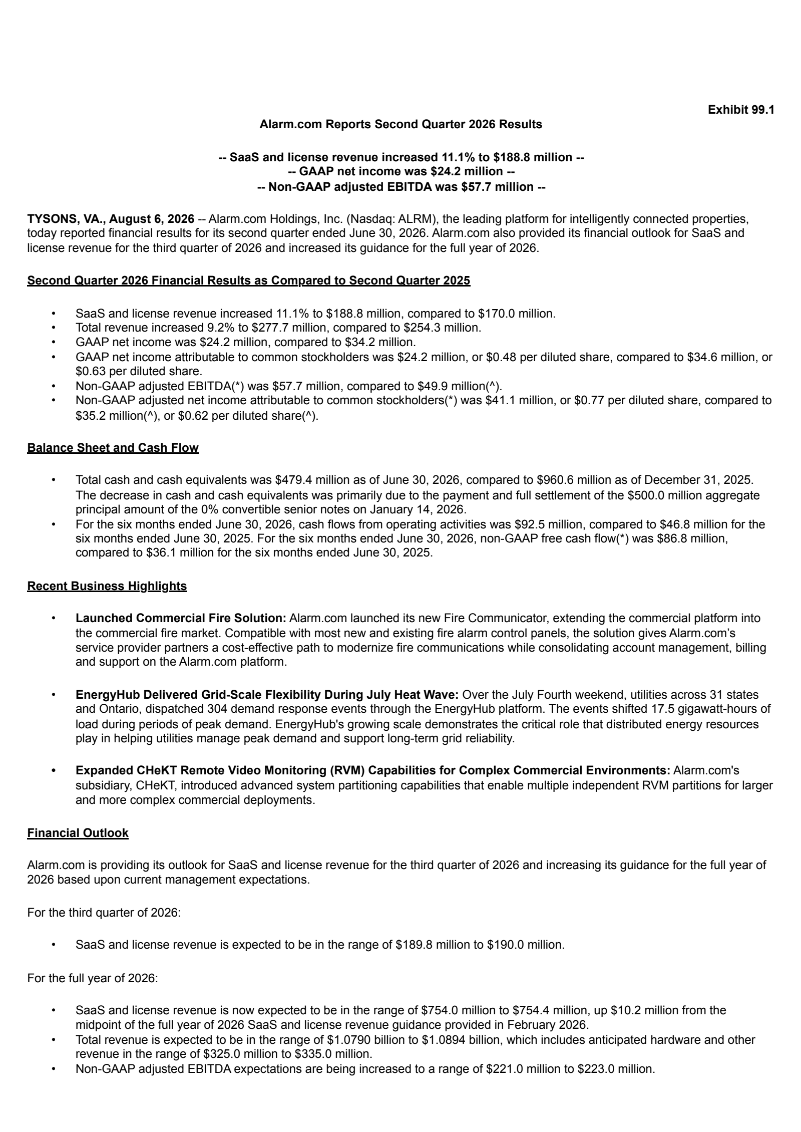 Alarm.com's Q2 2026 Press Release