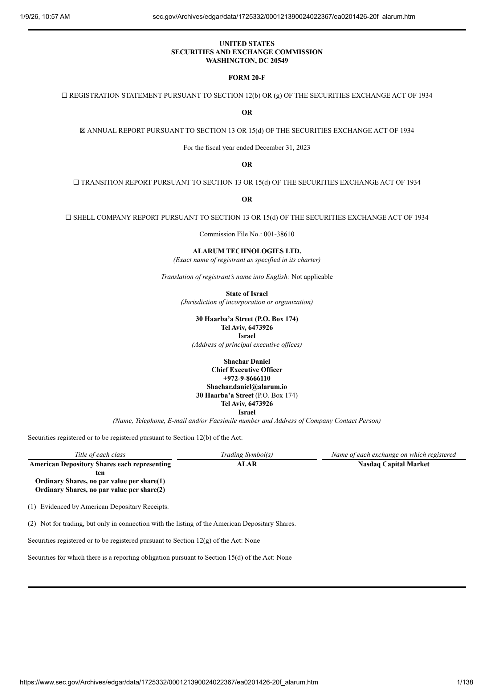 Alarum Technologies' Q4 2023 Annual Report