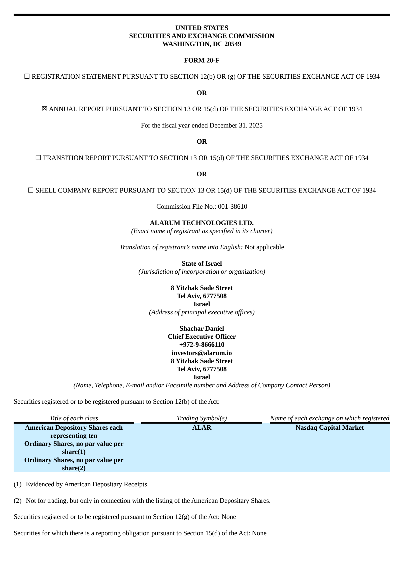 Alarum Technologies' Q4 2025 Annual report