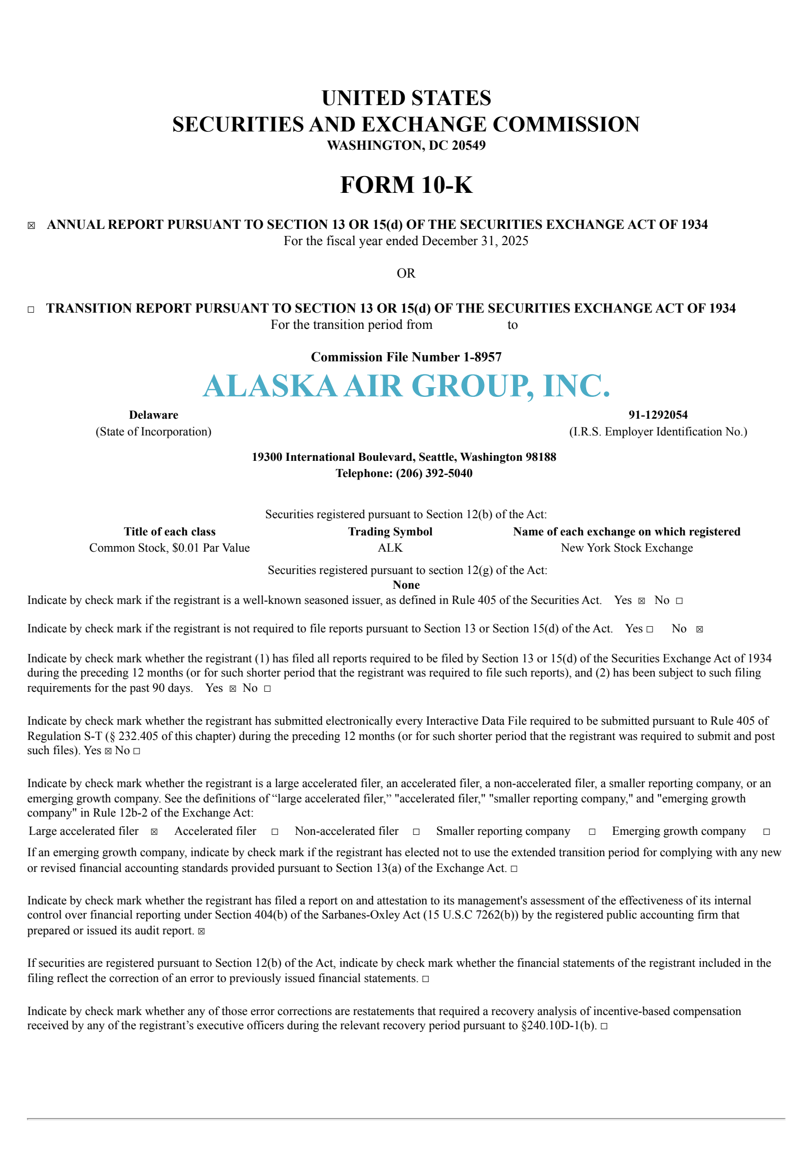 Alaska Air Group's Q4 2025 Annual report