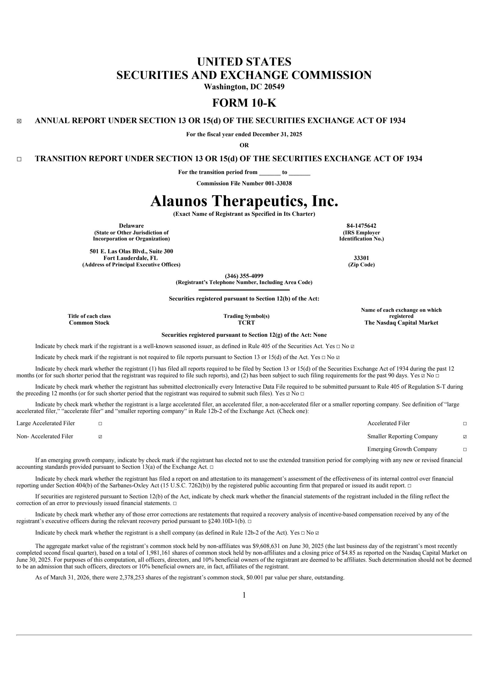 Alaunos Therapeutics' Q4 2025 Annual report