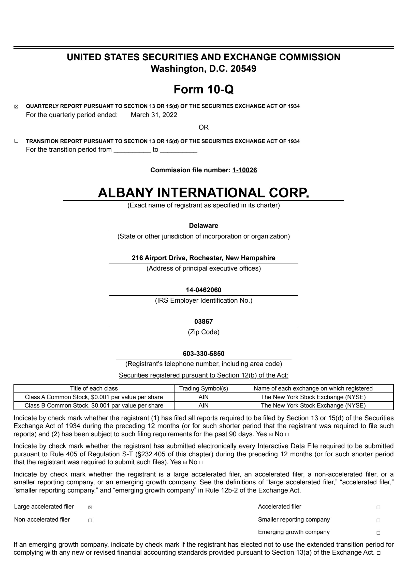 Albany International's Q1 2022 Quarterly report
