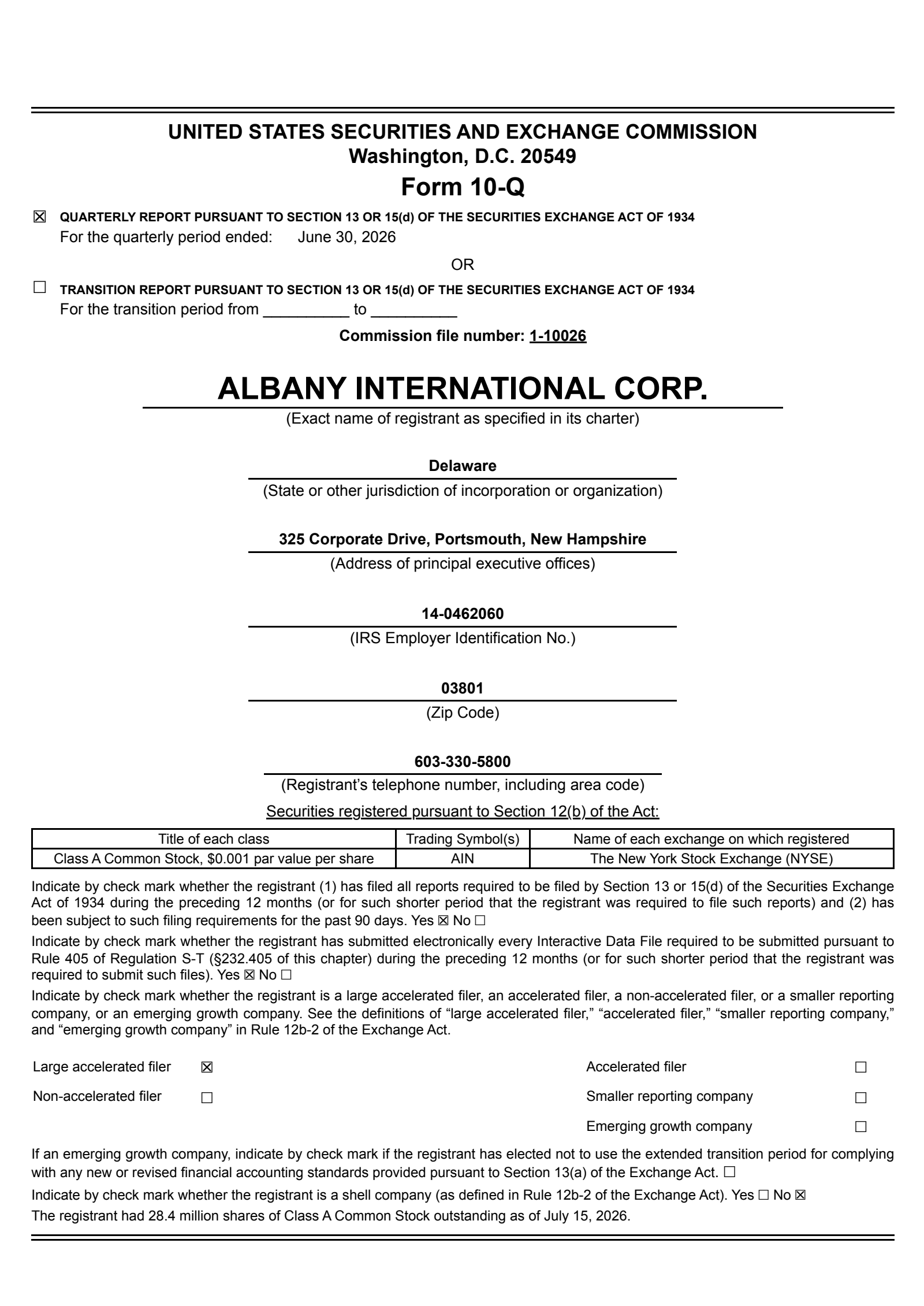 Albany International's Q2 2026 Quarterly report