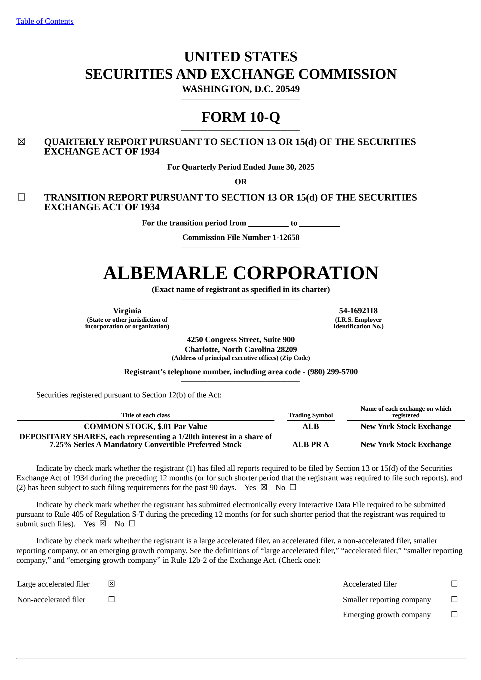 Albemarle's Q2 2025 Quarterly report