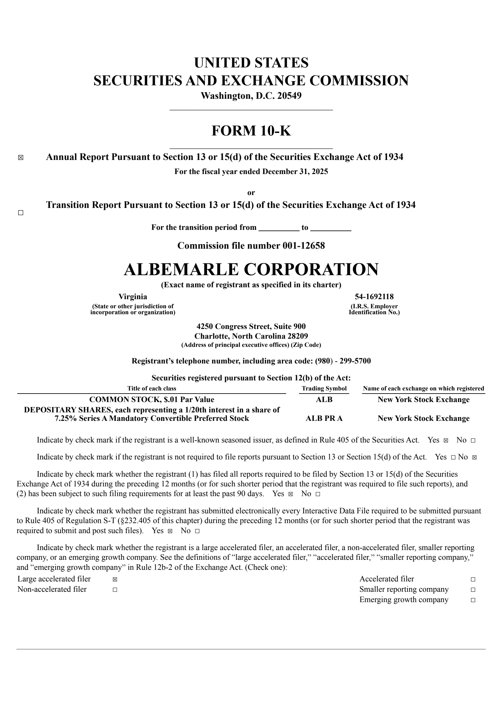 Albemarle's Q4 2025 Annual report