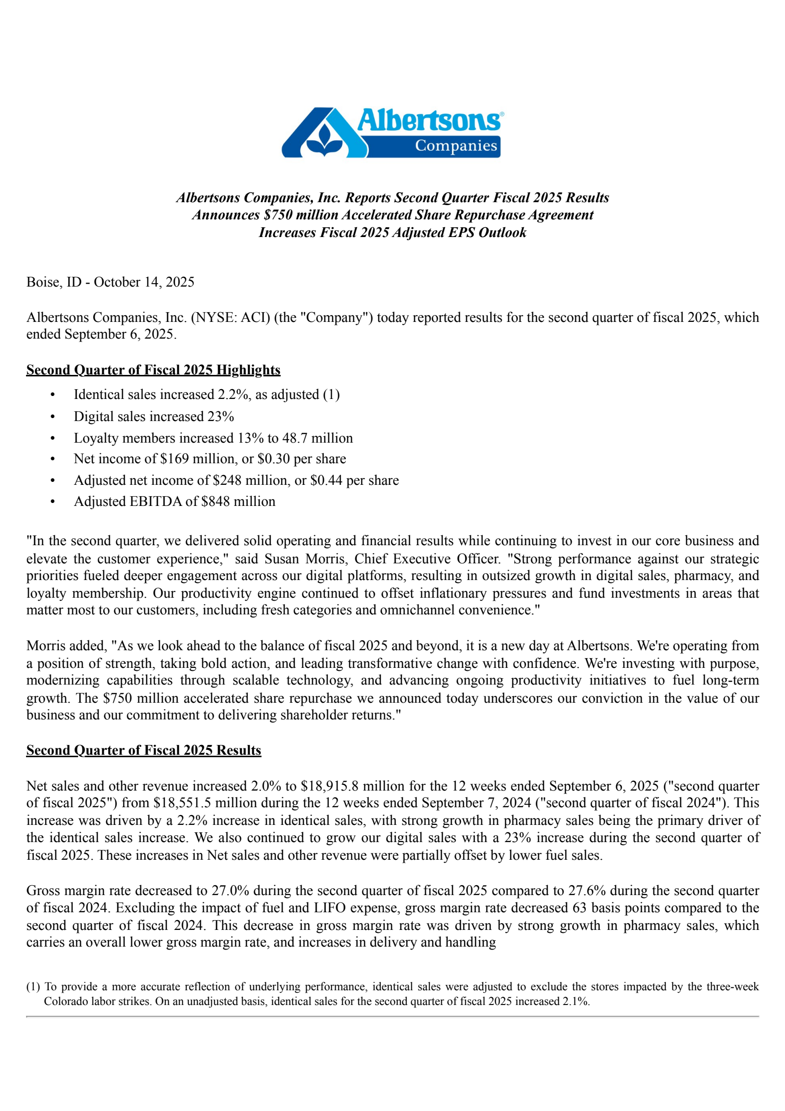 Albertsons Companies' Q2 2025 Earnings Release