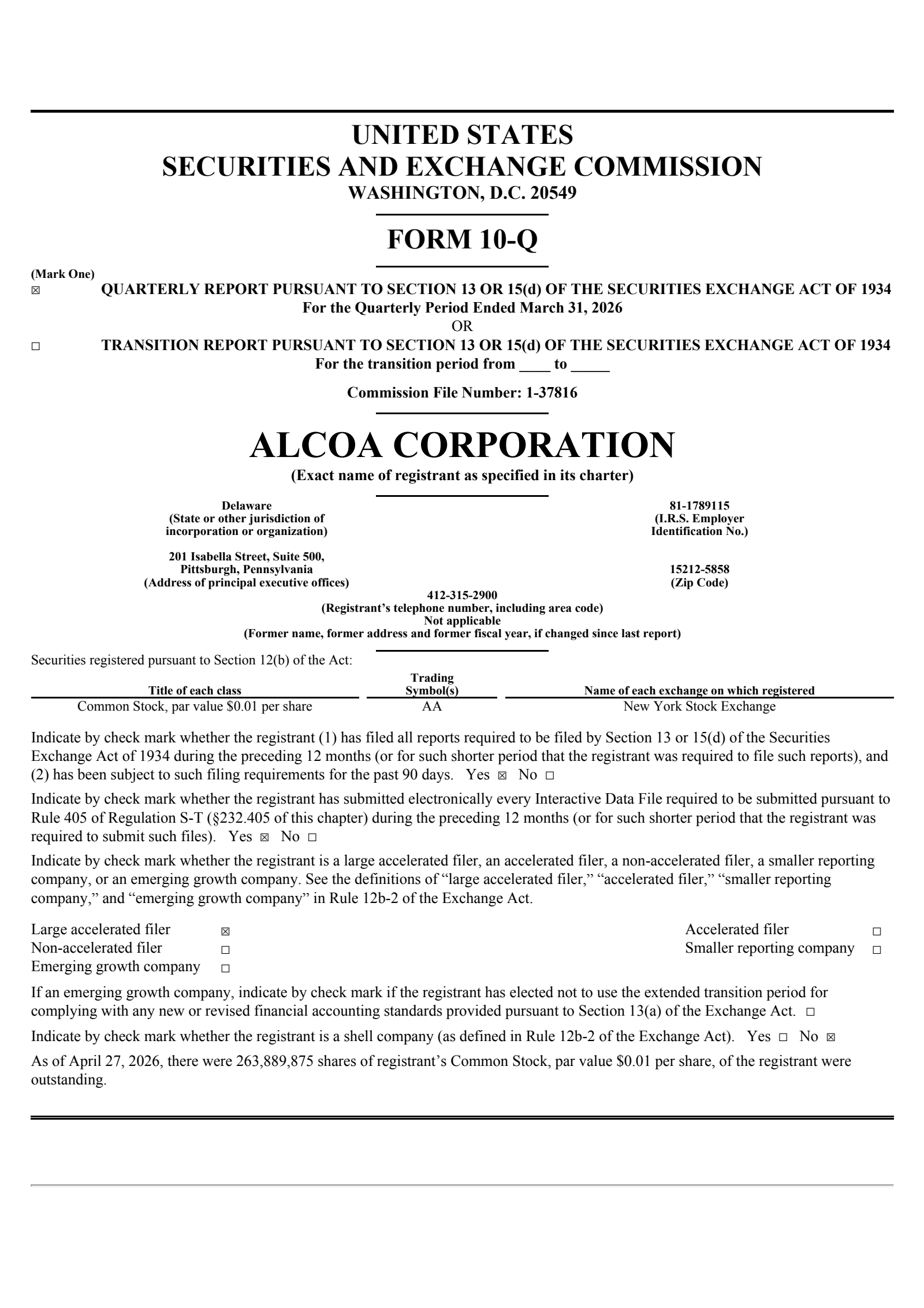 Alcoa's Q1 2026 Quarterly report