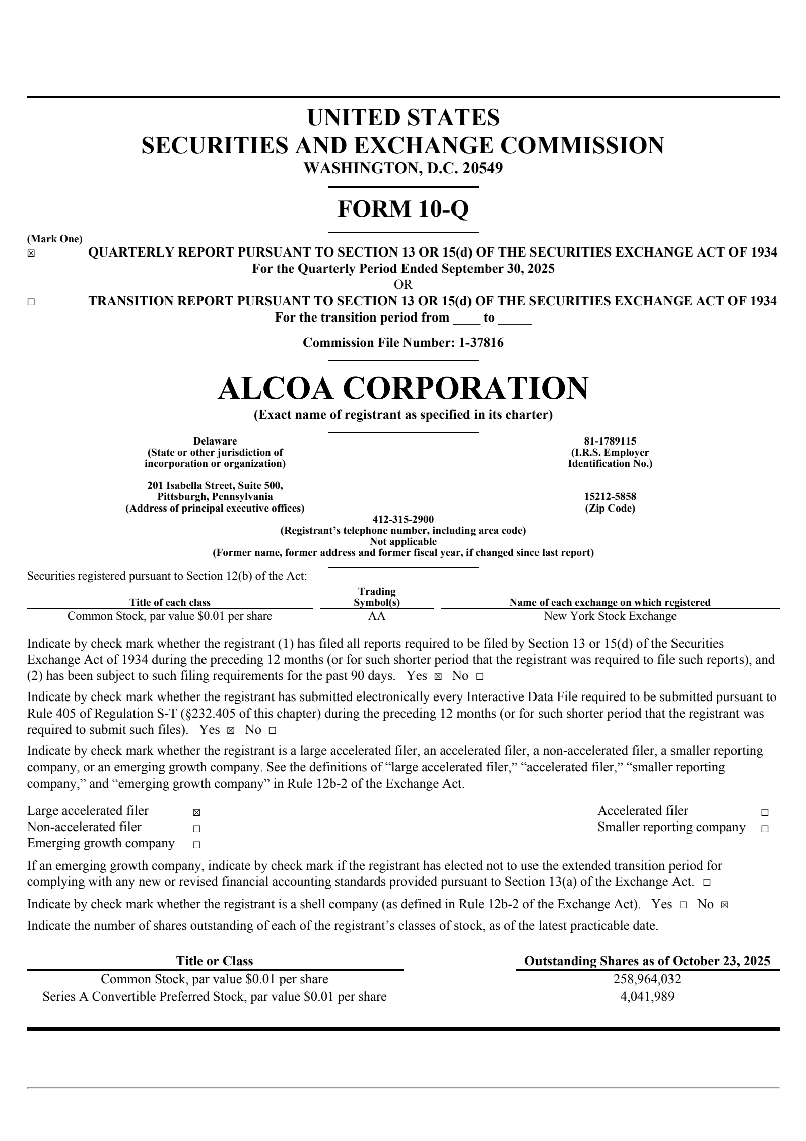 Alcoa's Q3 2025 Quarterly Report