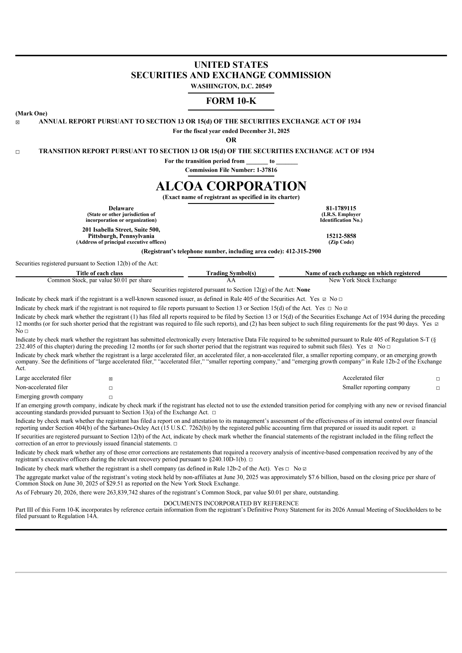 Alcoa's Q4 2025 Annual report