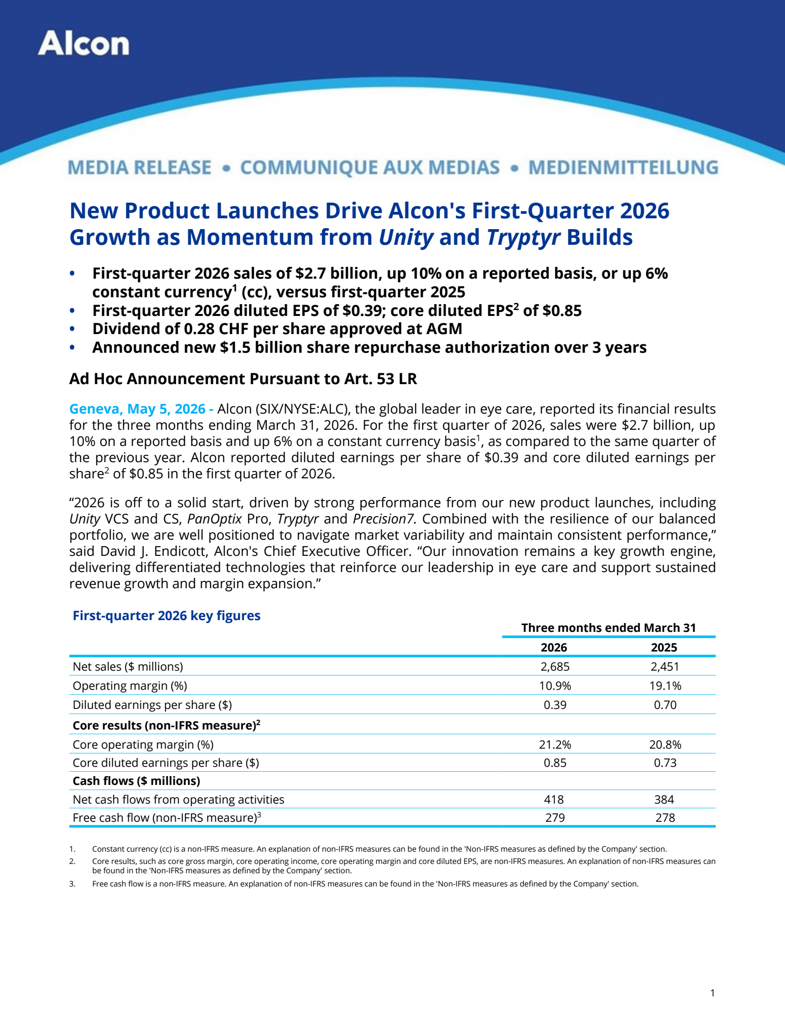 Alcon's Q1 2026 Press Release