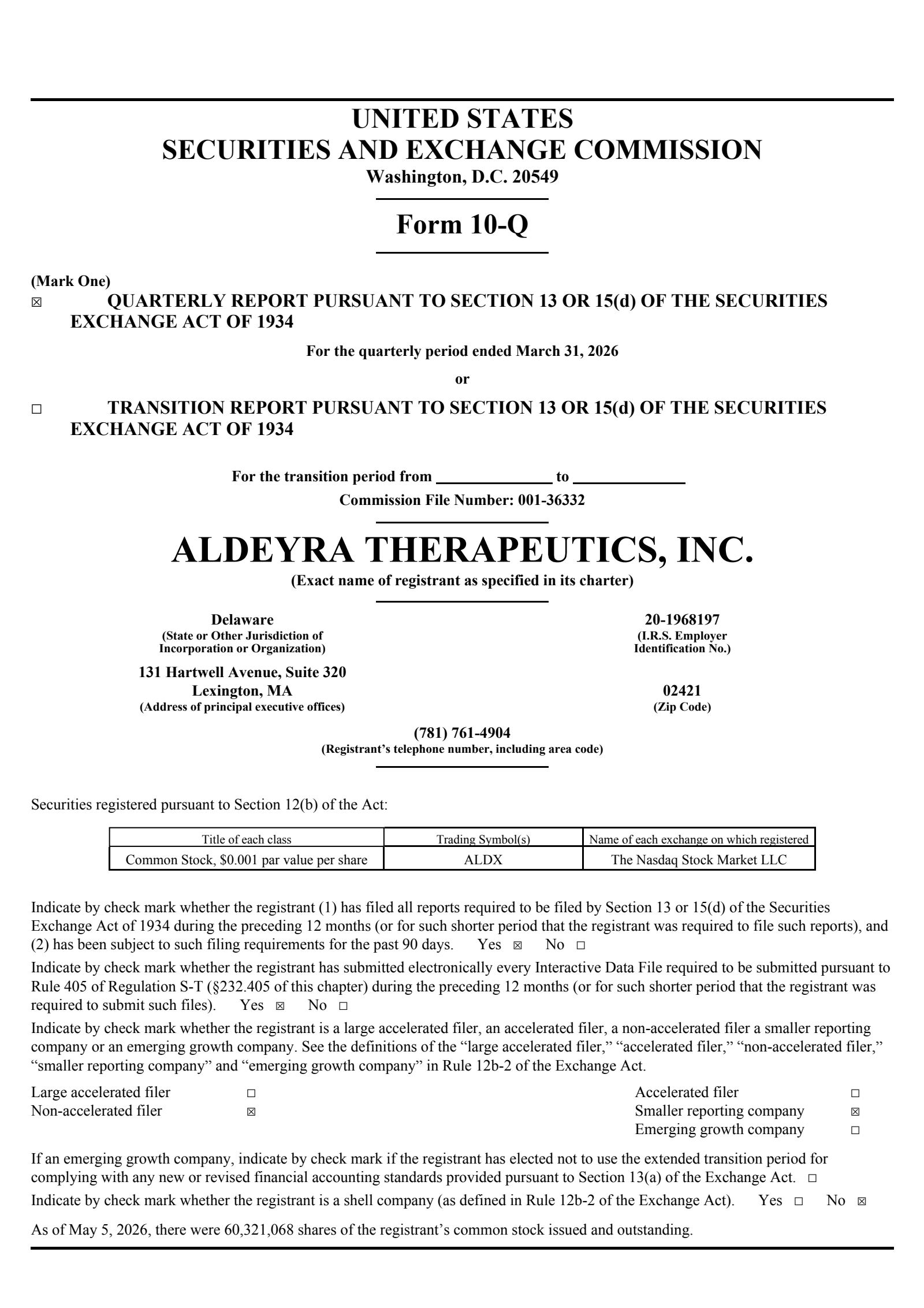 Aldeyra Therapeutics' Q1 2026 Quarterly report
