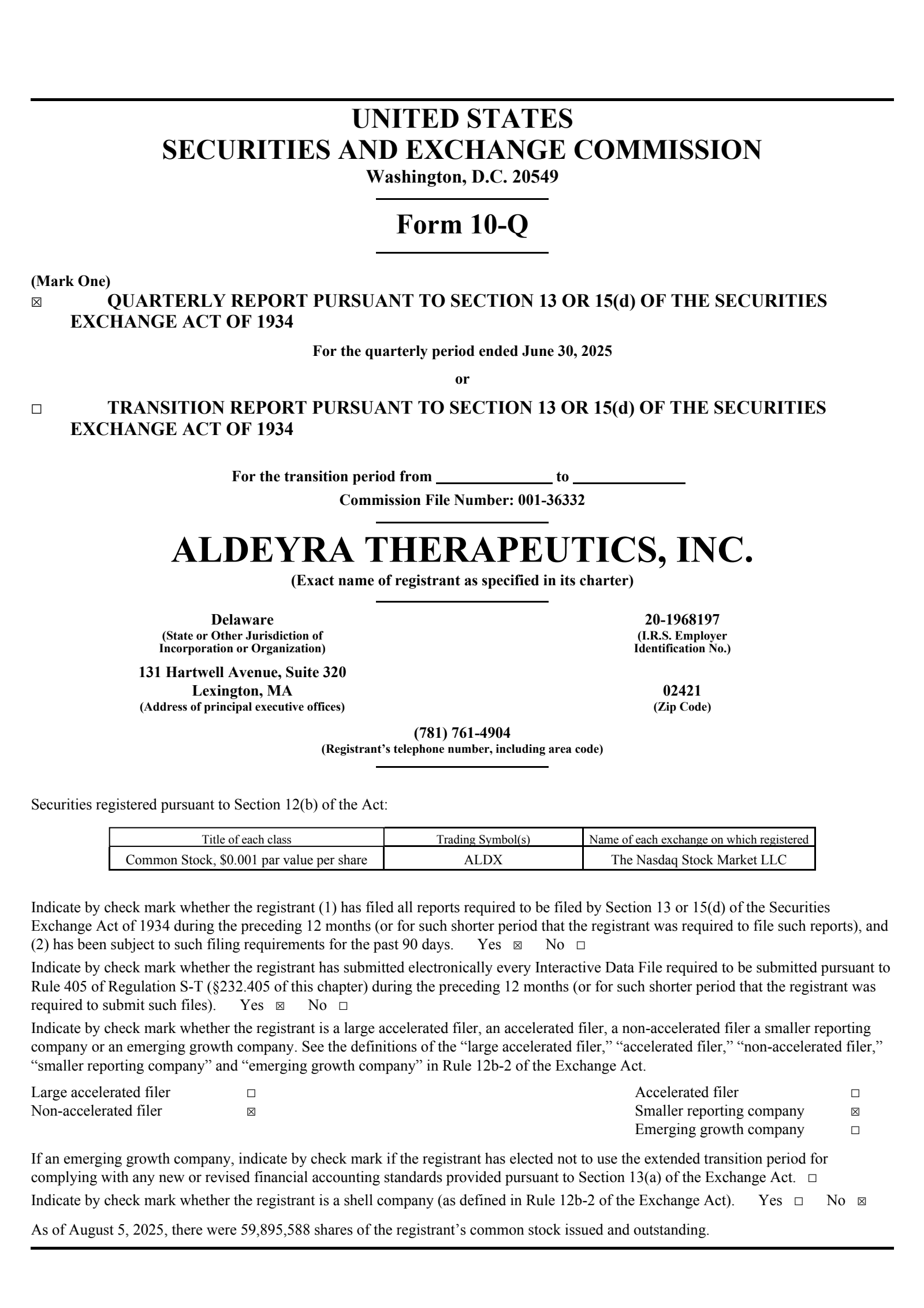 Aldeyra Therapeutics' Q2 2025 Quarterly report
