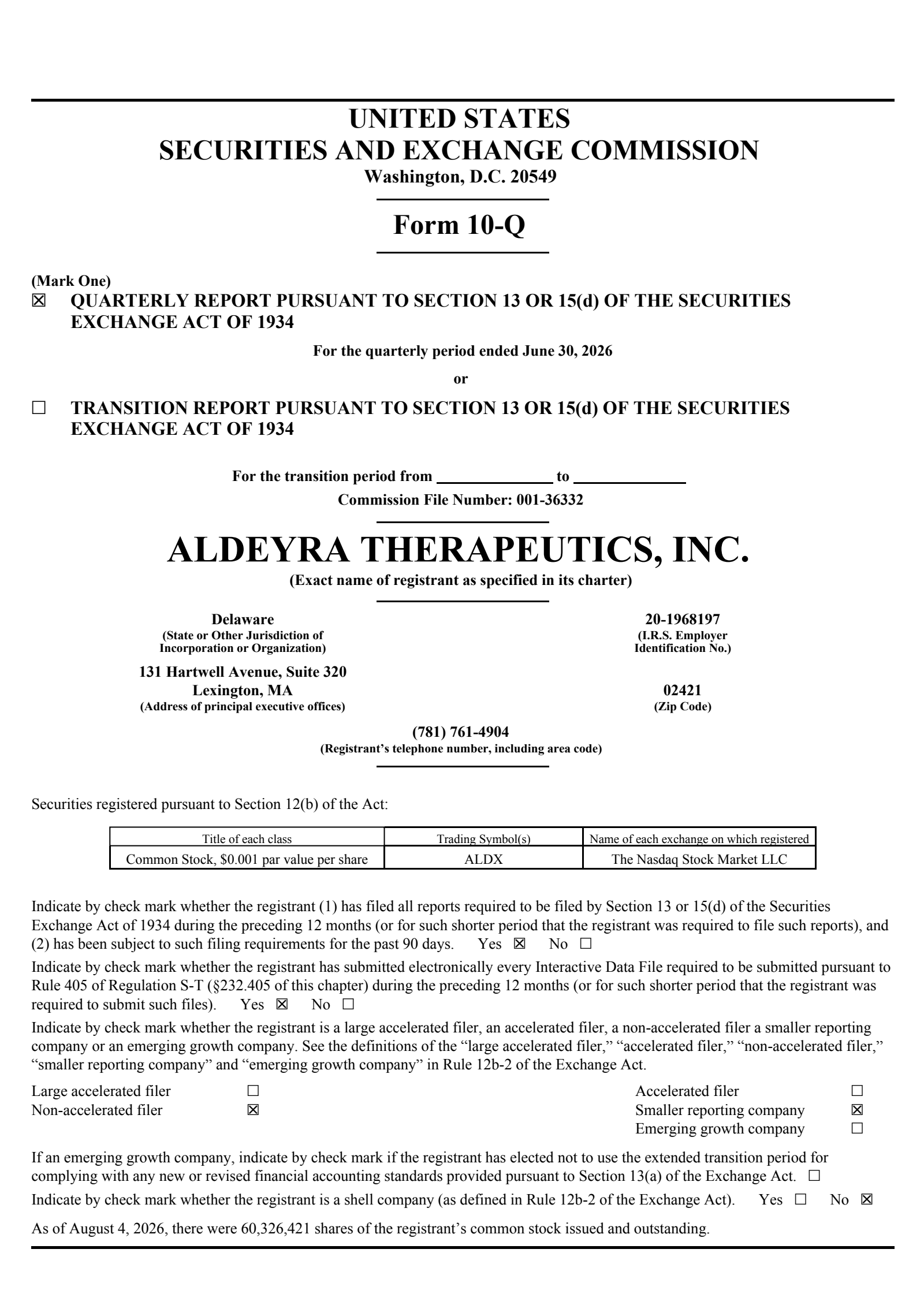 Aldeyra Therapeutics' Q2 2026 Quarterly report