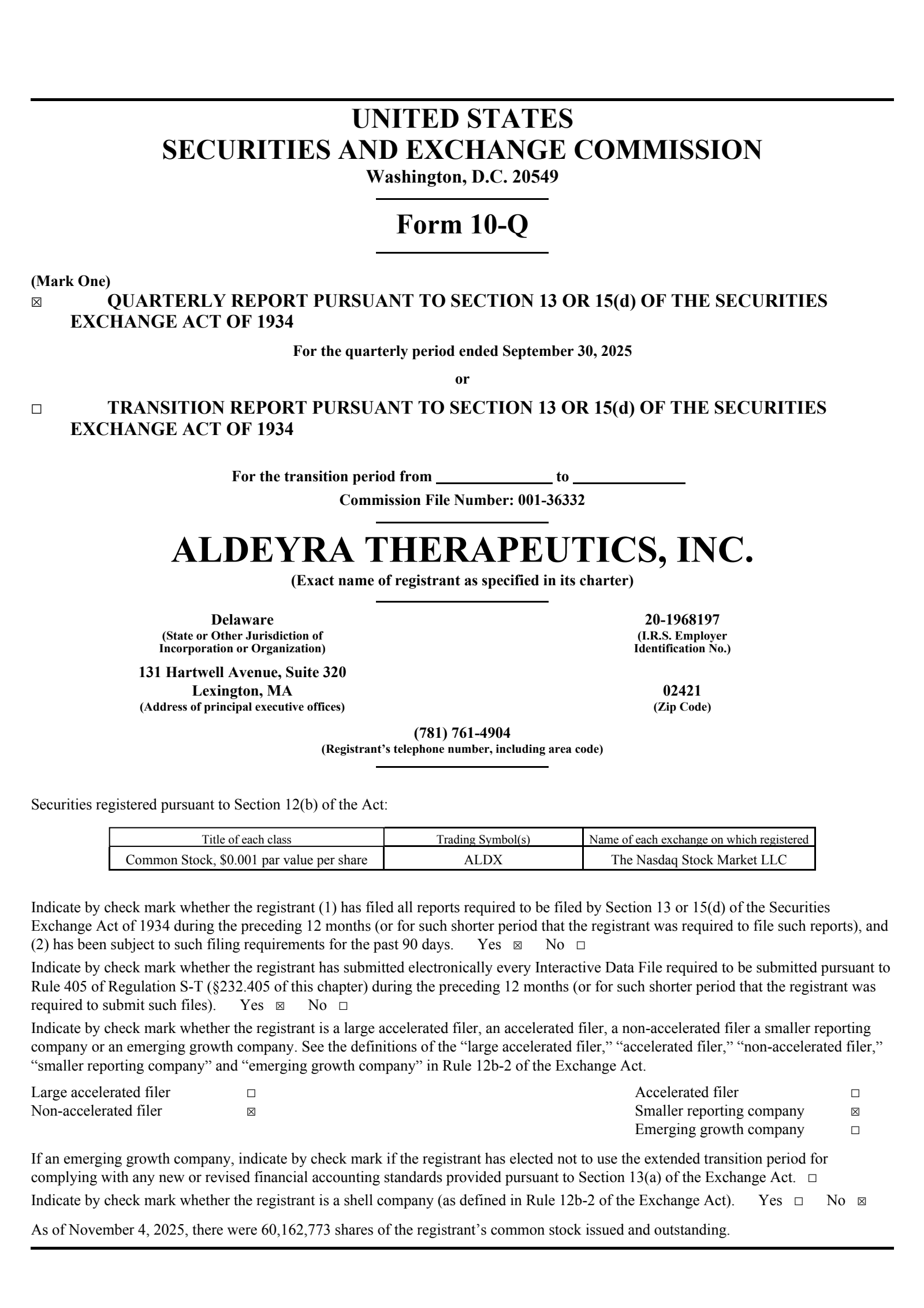 Aldeyra Therapeutics' Q3 2025 Quarterly Report