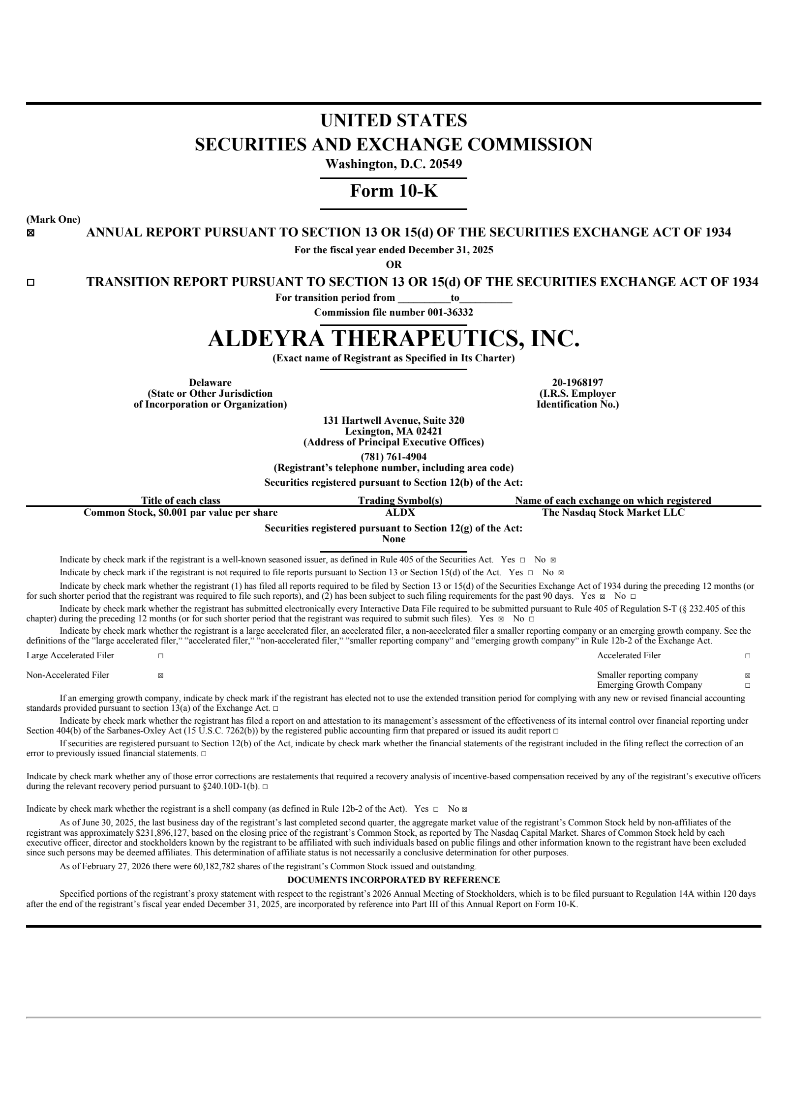 Aldeyra Therapeutics' Q4 2025 Annual report