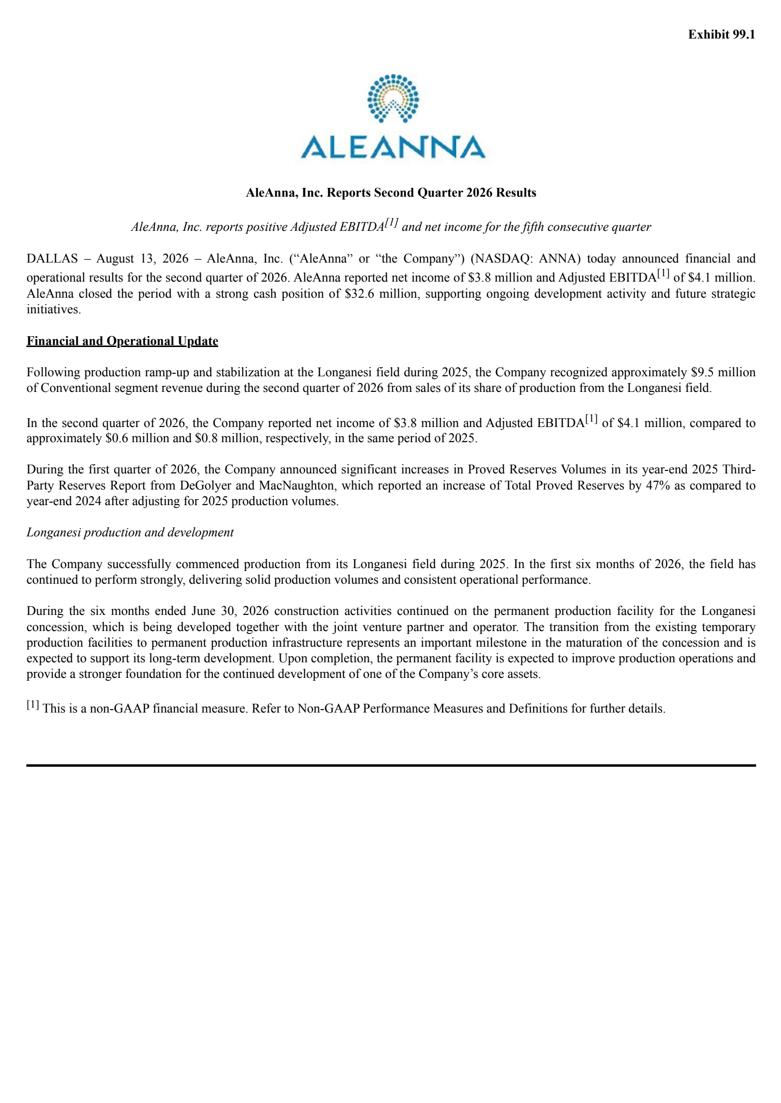 AleAnna's Q2 2026 Press Release
