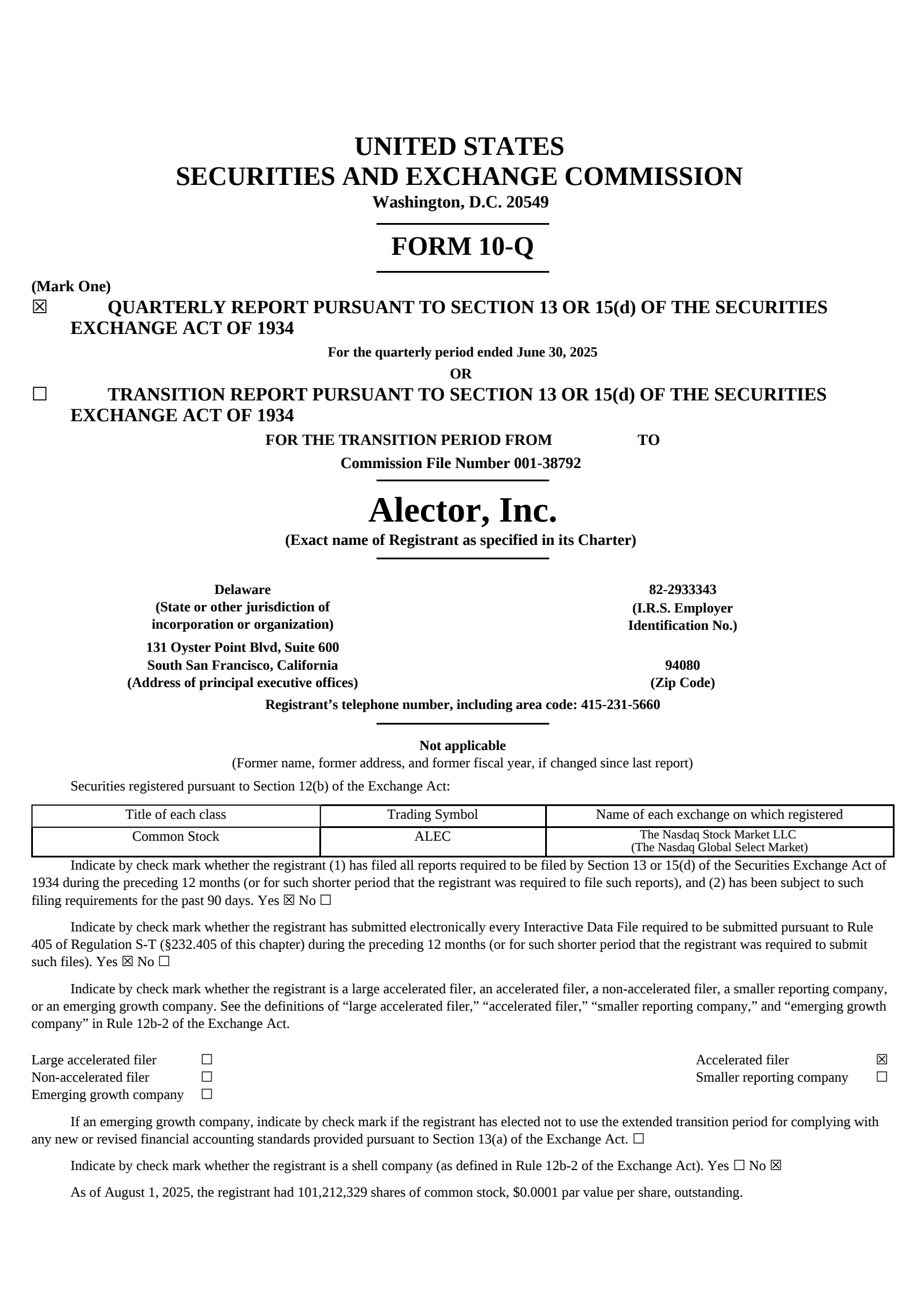 Alector's Q2 2025 Quarterly report