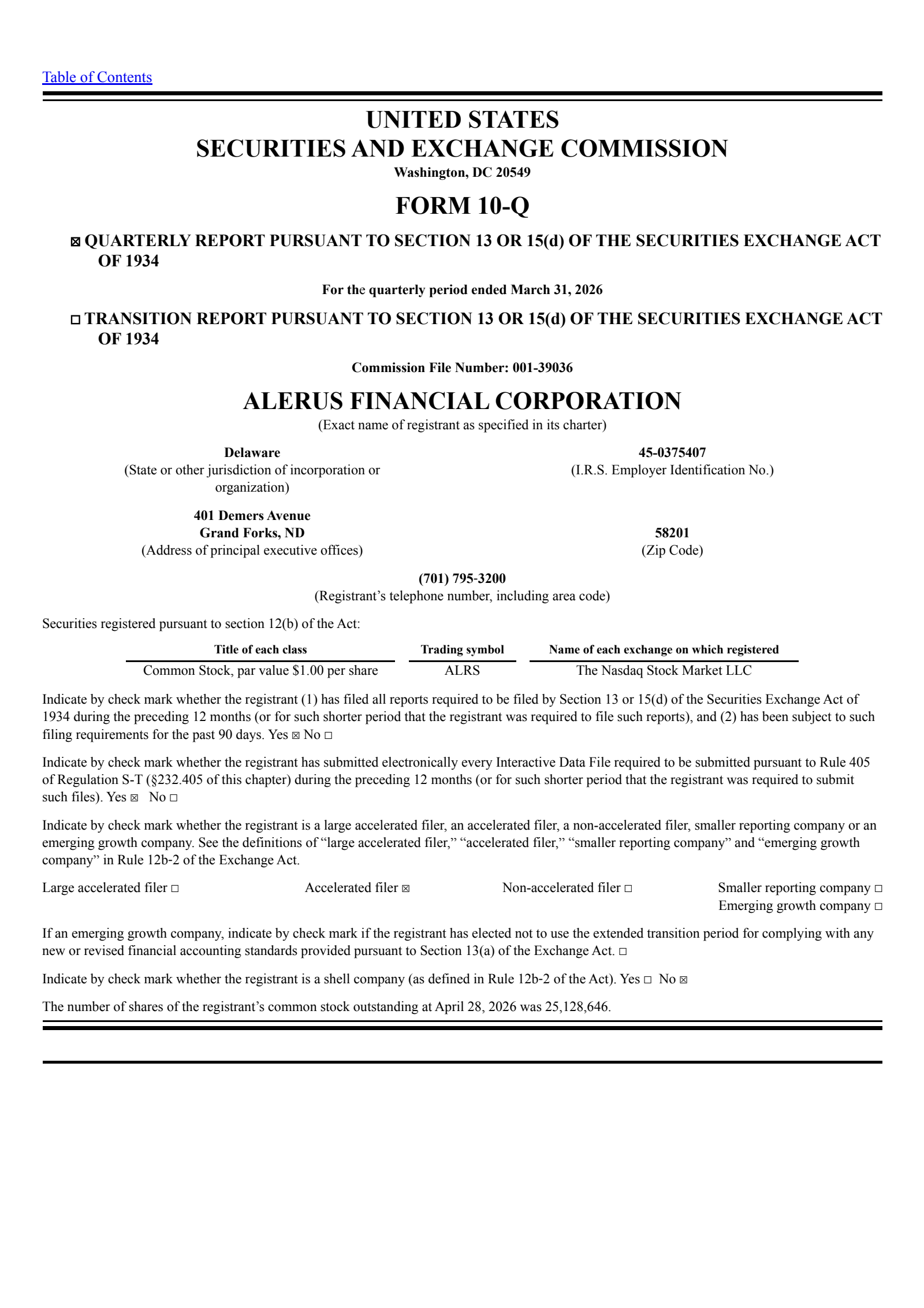 Alerus Financial's Q1 2026 Quarterly report