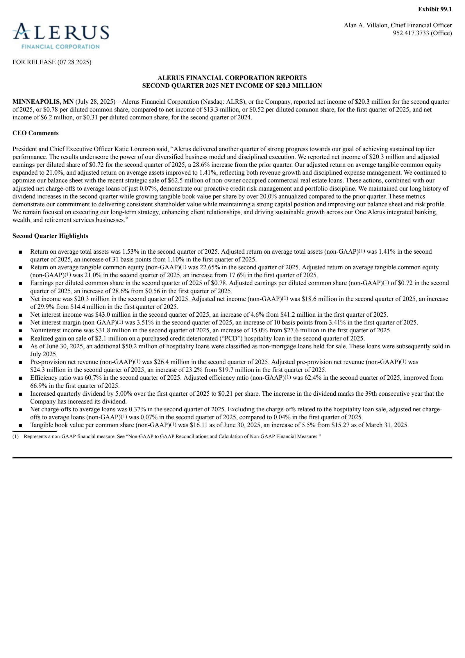 Alerus Financial's Q2 2025 Press Release