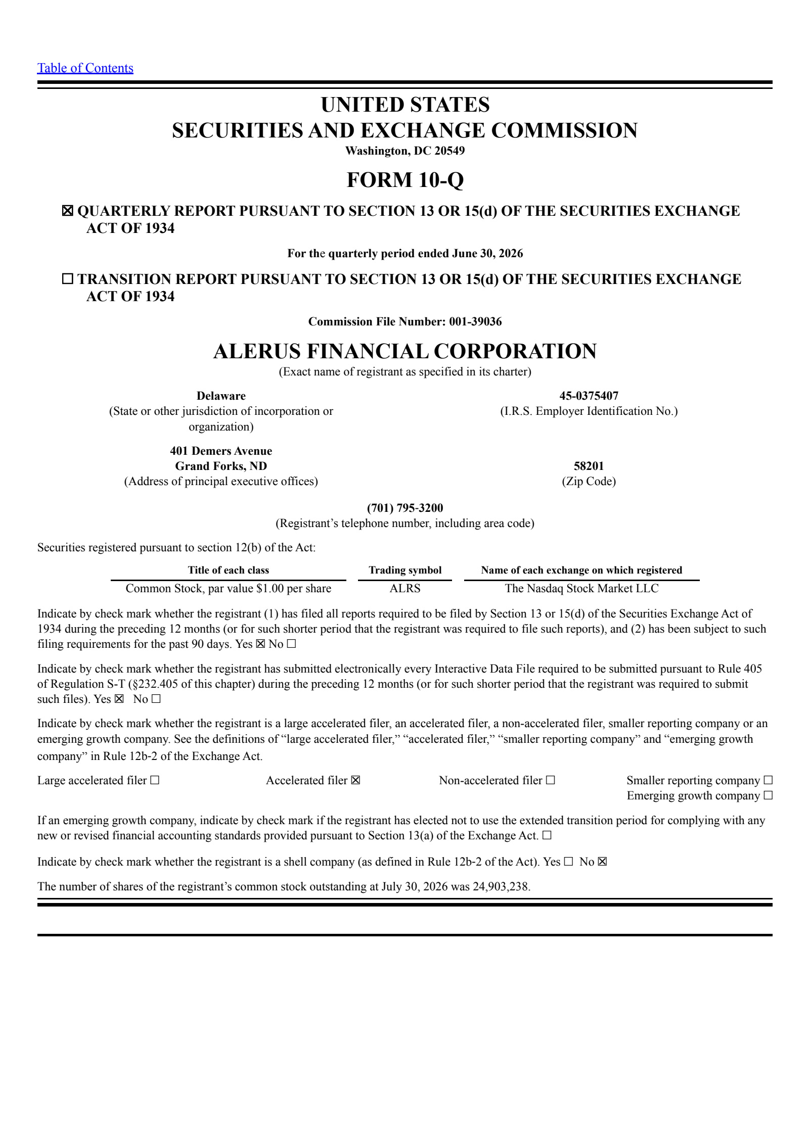 Alerus Financial's Q2 2026 Quarterly report