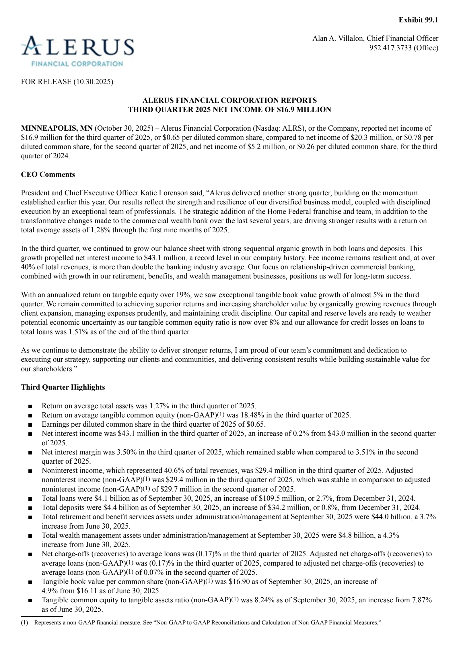 Alerus Financial's Q3 2025 Earnings Release